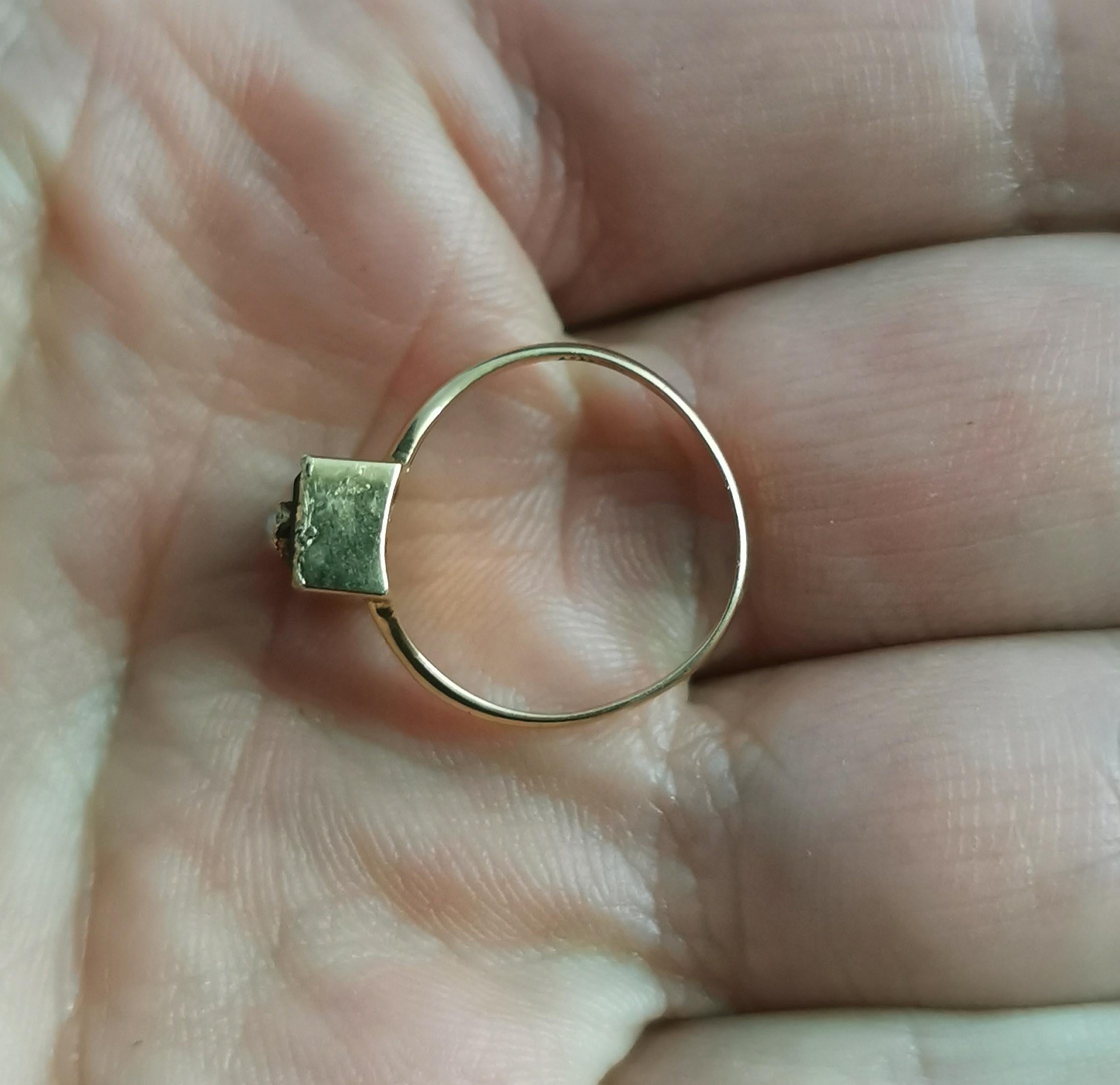 Vintage Onyx Domino Ring, 14k Yellow Gold, Seed Pearl 3