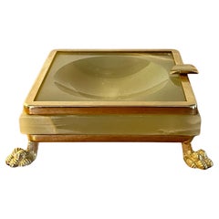Posacenere vintage in verde onice con accenti in ottone