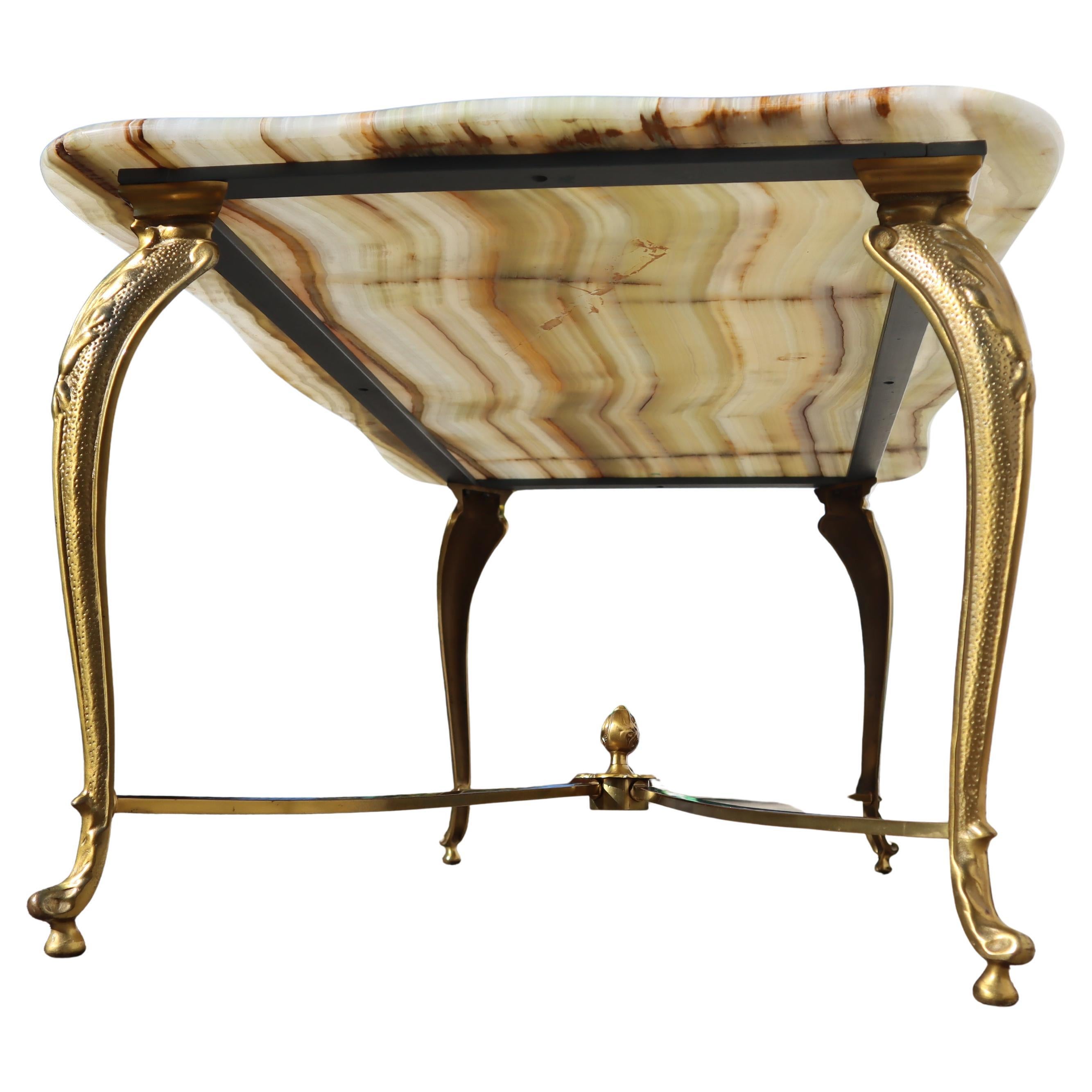 Vintage Onyx Marble and Brass Cocktail Table-Lounge Table Regency Style-70s en vente 5
