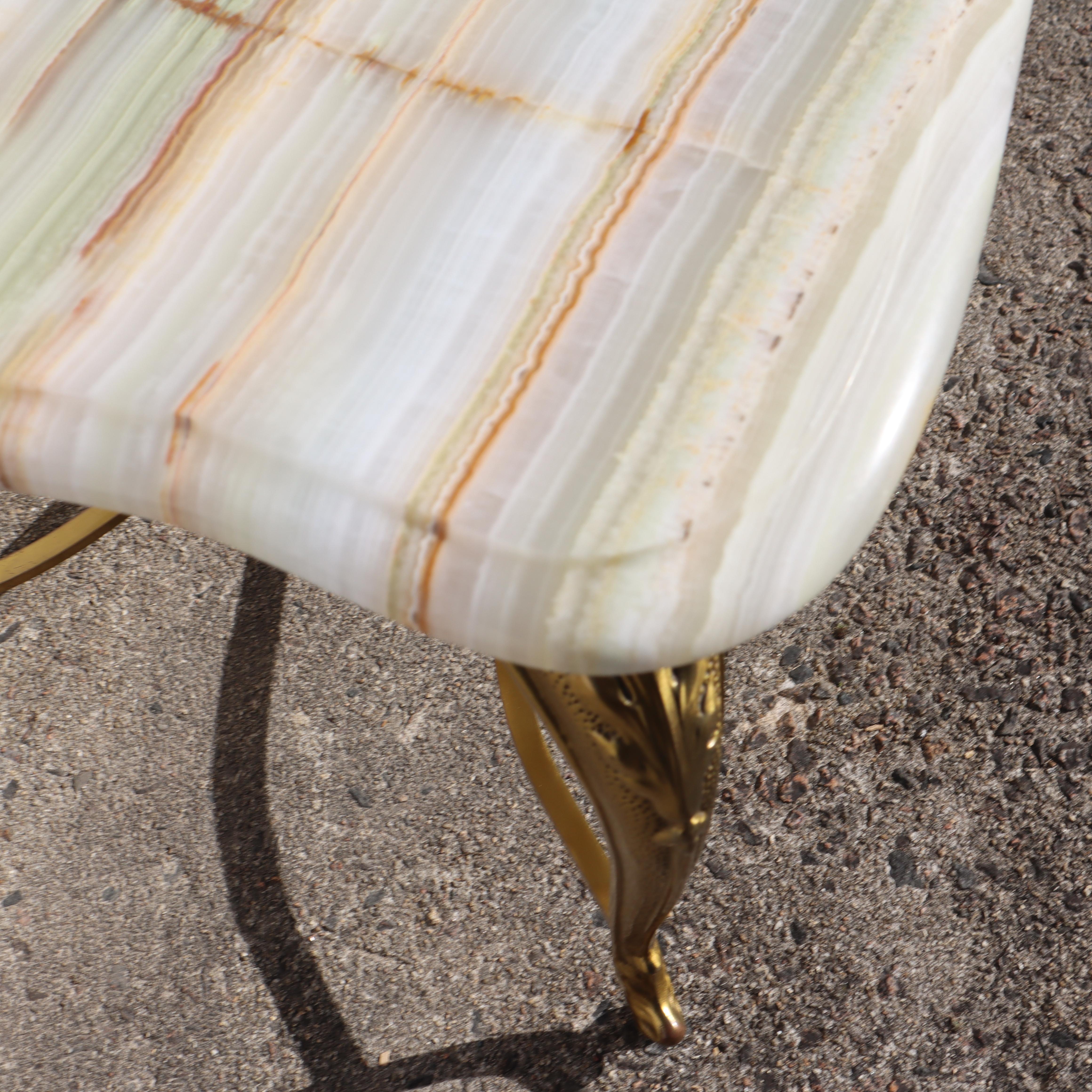 Vintage Onyx Marble and Brass Cocktail Table-Lounge Table Regency Style-70s en vente 9