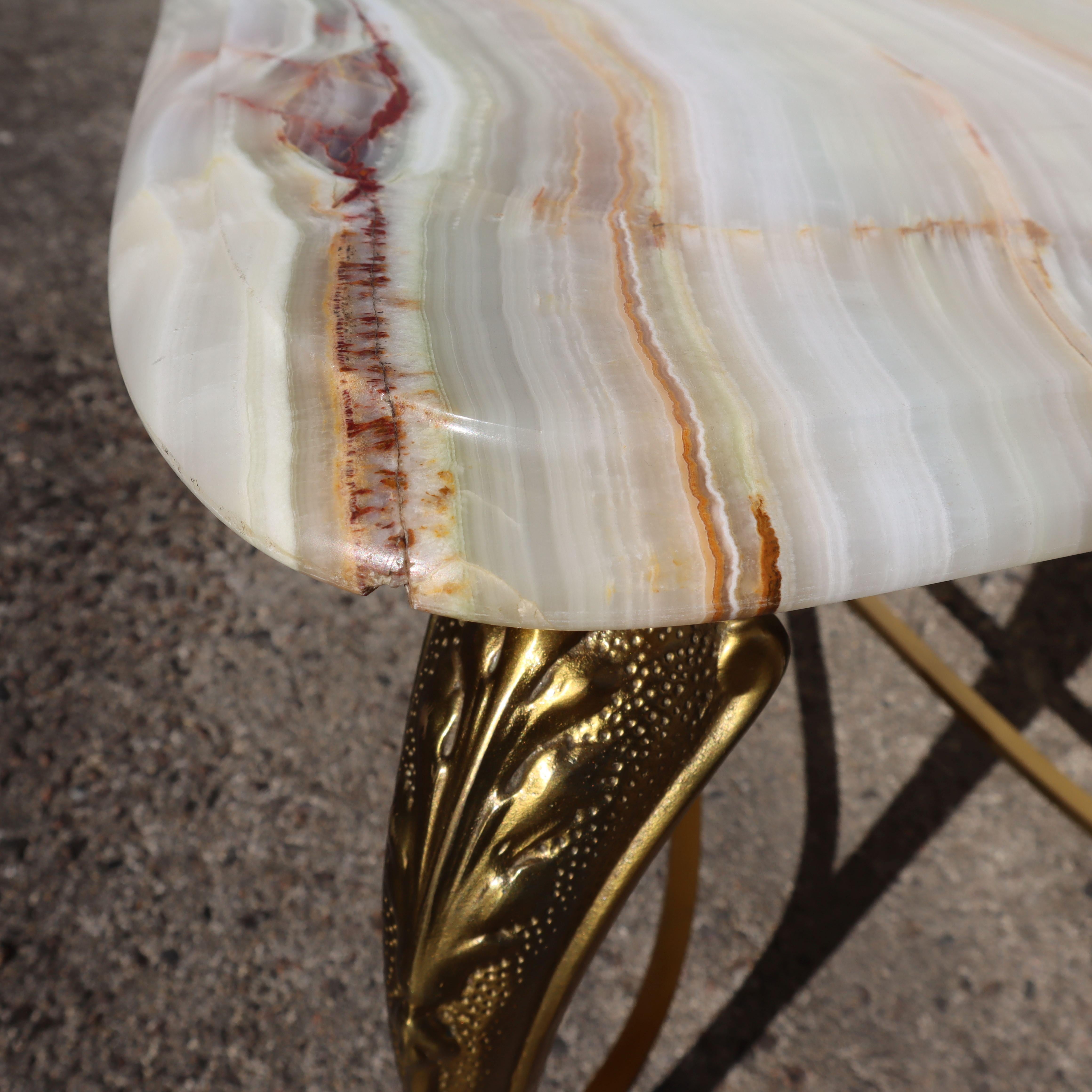 Vintage Onyx Marble and Brass Cocktail Table-Lounge Table Regency Style-70s en vente 11