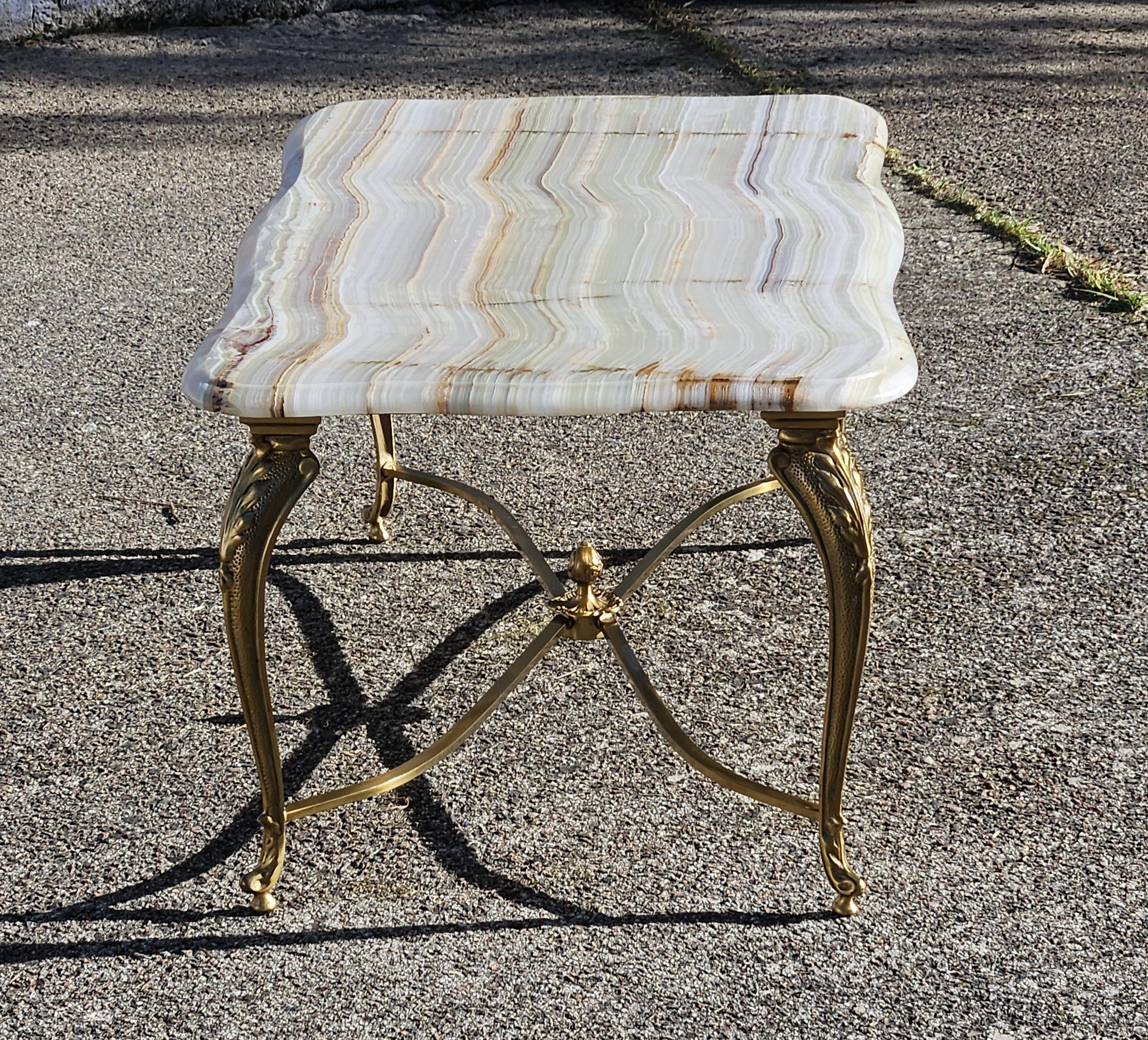 Vintage Onyx Marble and Brass Cocktail Table-Lounge Table Regency Style-70s en vente 1