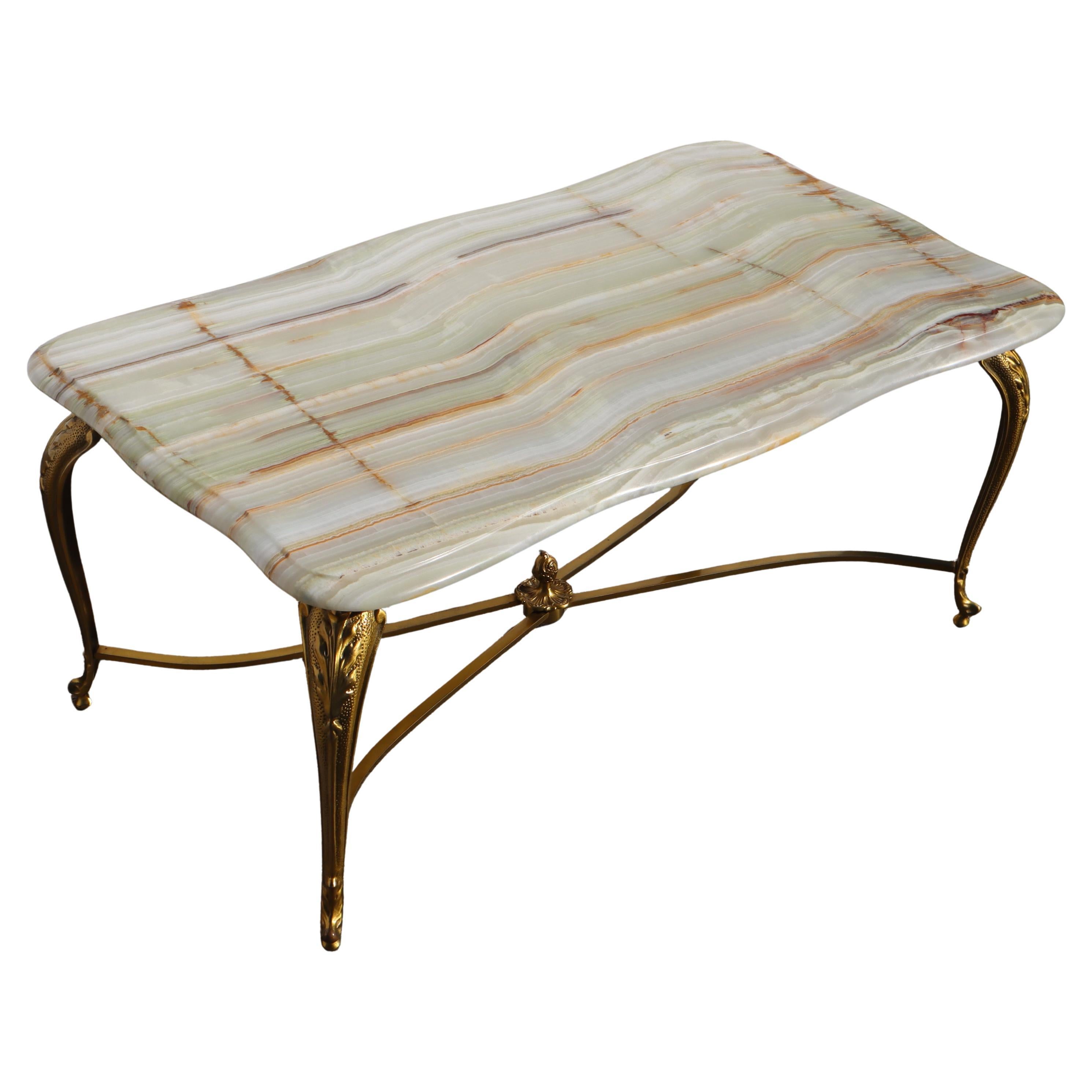 Vintage Onyx Marble and Brass Cocktail Table-Lounge Table Regency Style-70s en vente