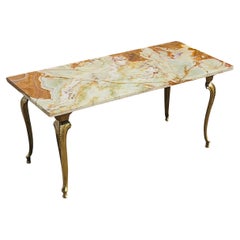 Vintage Onyx Marble and Brass Cocktail Table-Lounge Table-Style Louis XV-60s