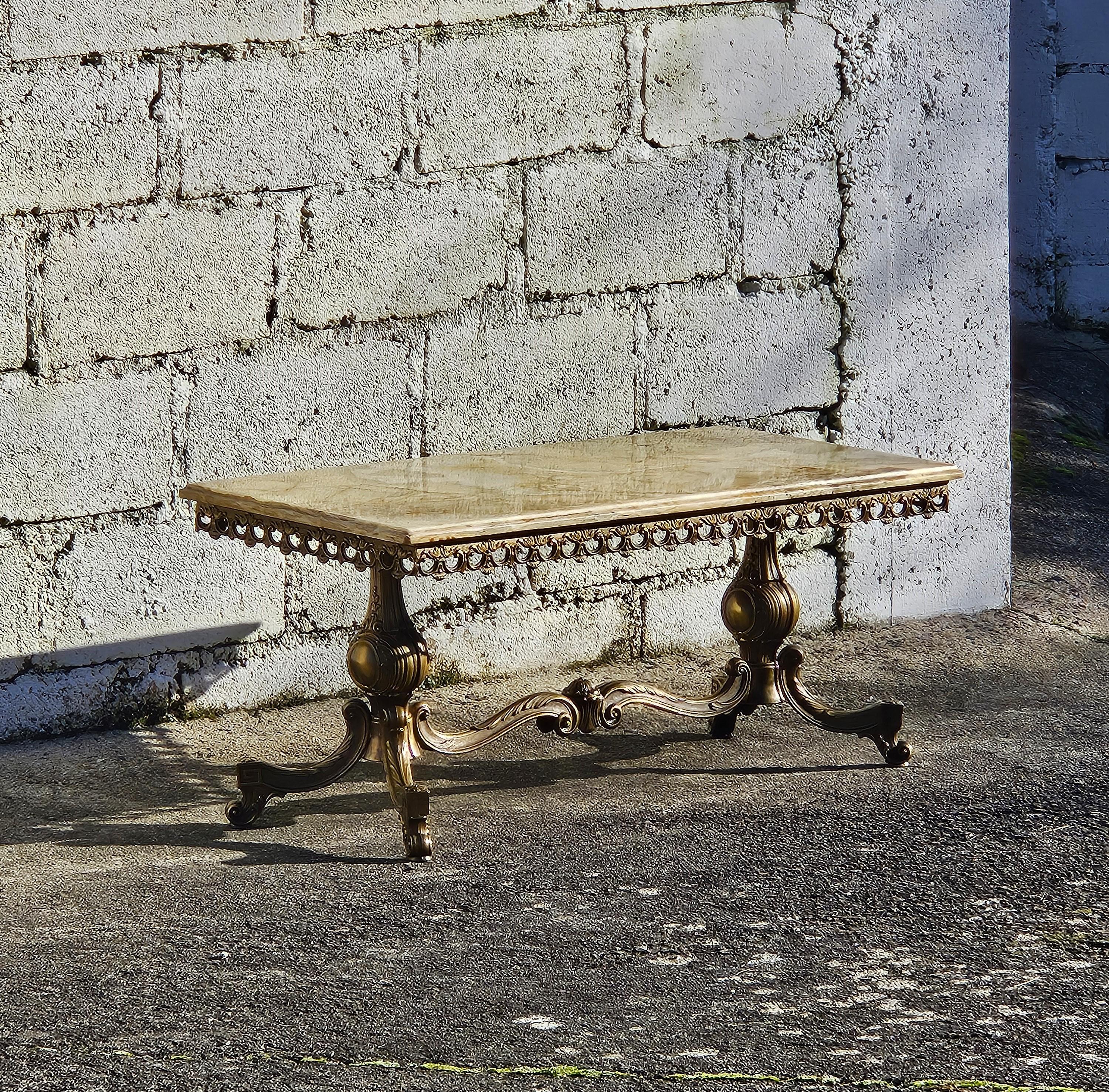Vintage Onyx Marble and Brass Coffee Table-Cocktail Table-Rococo Style 60s 4