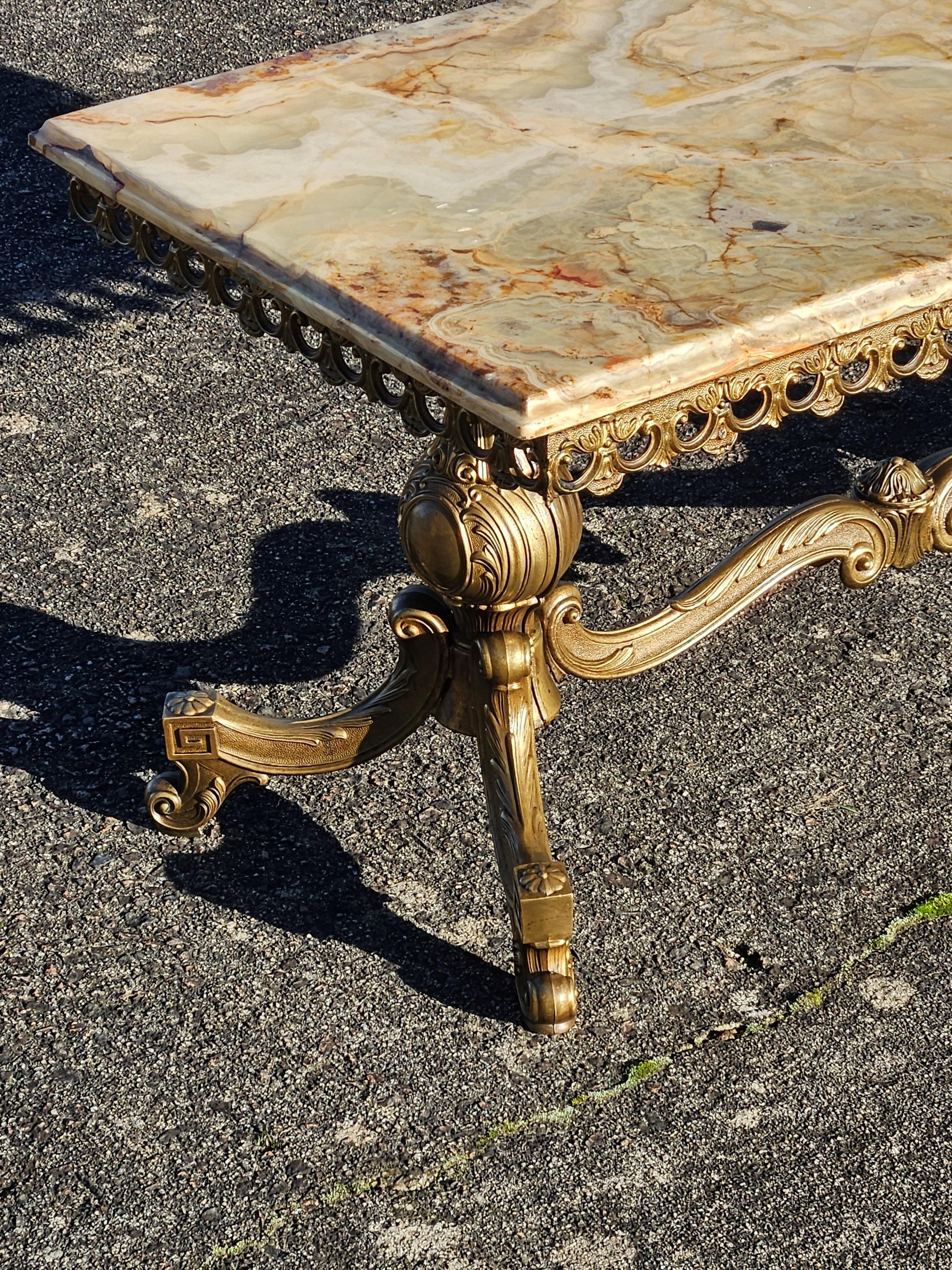 Vintage Onyx Marble and Brass Coffee Table-Cocktail Table-Rococo Style 60s 5