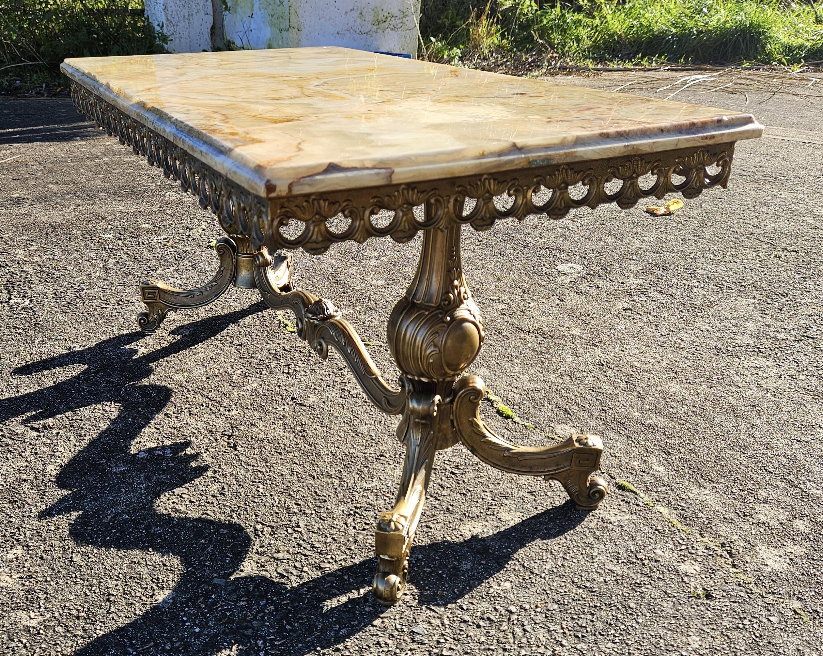 Vintage Onyx Marble and Brass Coffee Table-Cocktail Table-Rococo Style 60s 6