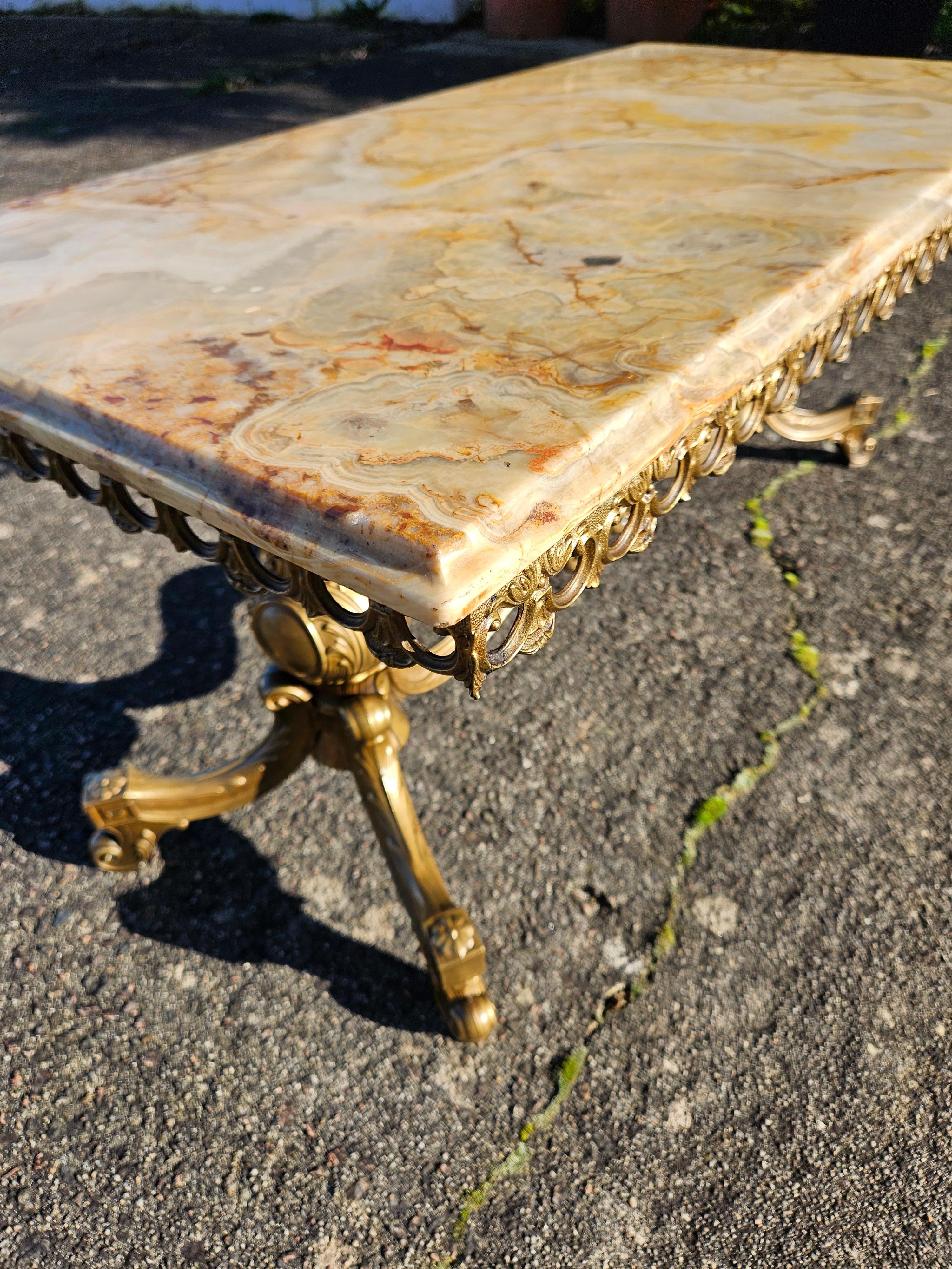 Vintage Onyx Marble and Brass Coffee Table-Cocktail Table-Rococo Style 60s 7