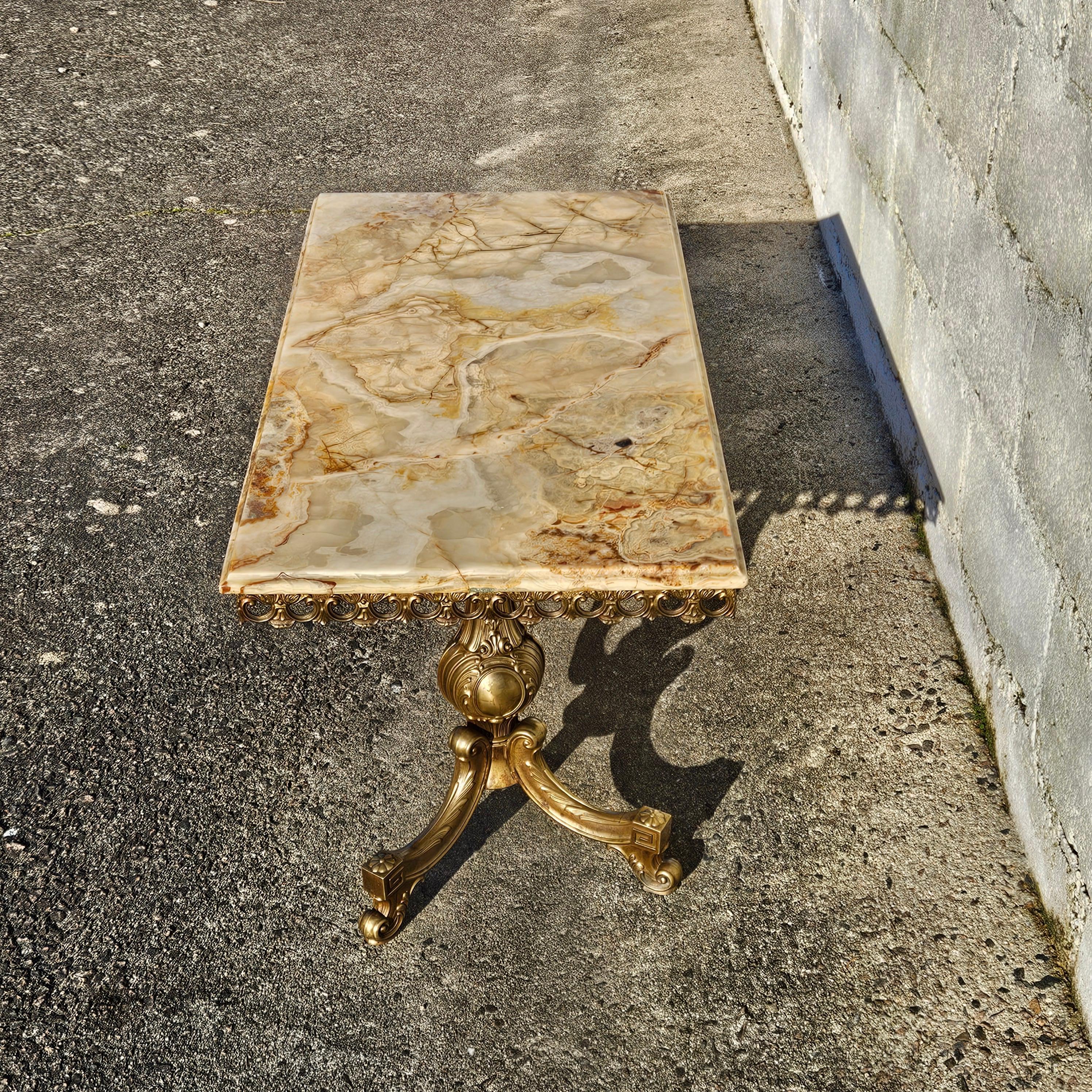 Vintage Onyx Marble and Brass Coffee Table-Cocktail Table-Rococo Style 60s 9