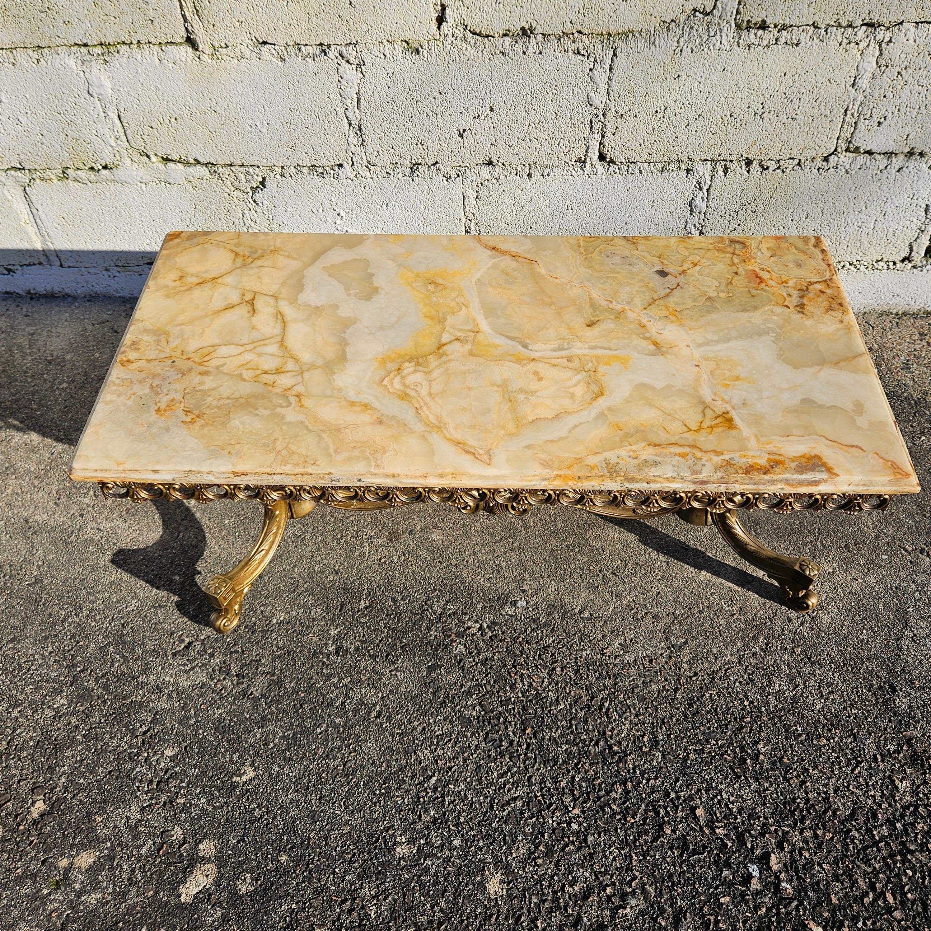 Vintage Onyx Marble and Brass Coffee Table-Cocktail Table-Rococo Style 60s 2