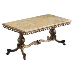 Vintage Onyx Marble and Brass Coffee Table-Cocktail Table-Rococo Style 60s