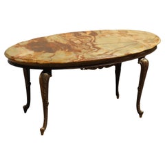 Vintage Onyx Marble and Brass Coffee Table- Lounge Table-Style Louis XV- 70s