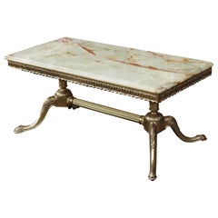 Vintage Onyx Marble & Brass Coffee Table-Cocktail Table-Lounge Table-60s