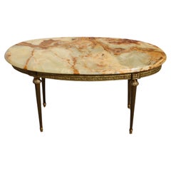 Vintage Onyx Marble & Brass Coffee Table-Cocktail Table-Lounge Table-60s