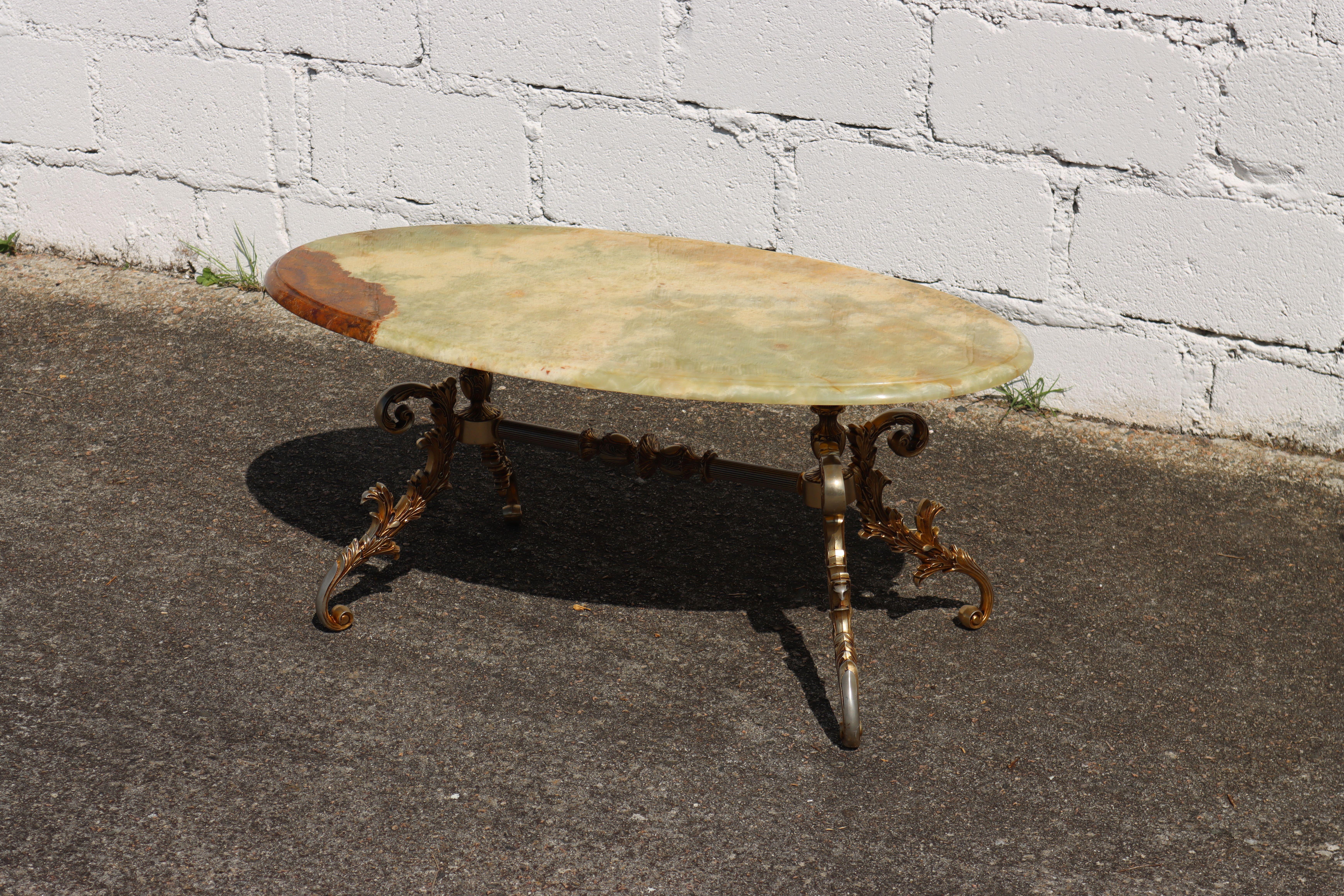 Vintage Onyx Marble & Brass Coffee Table-Cocktail Table-Lounge Table-70s 4