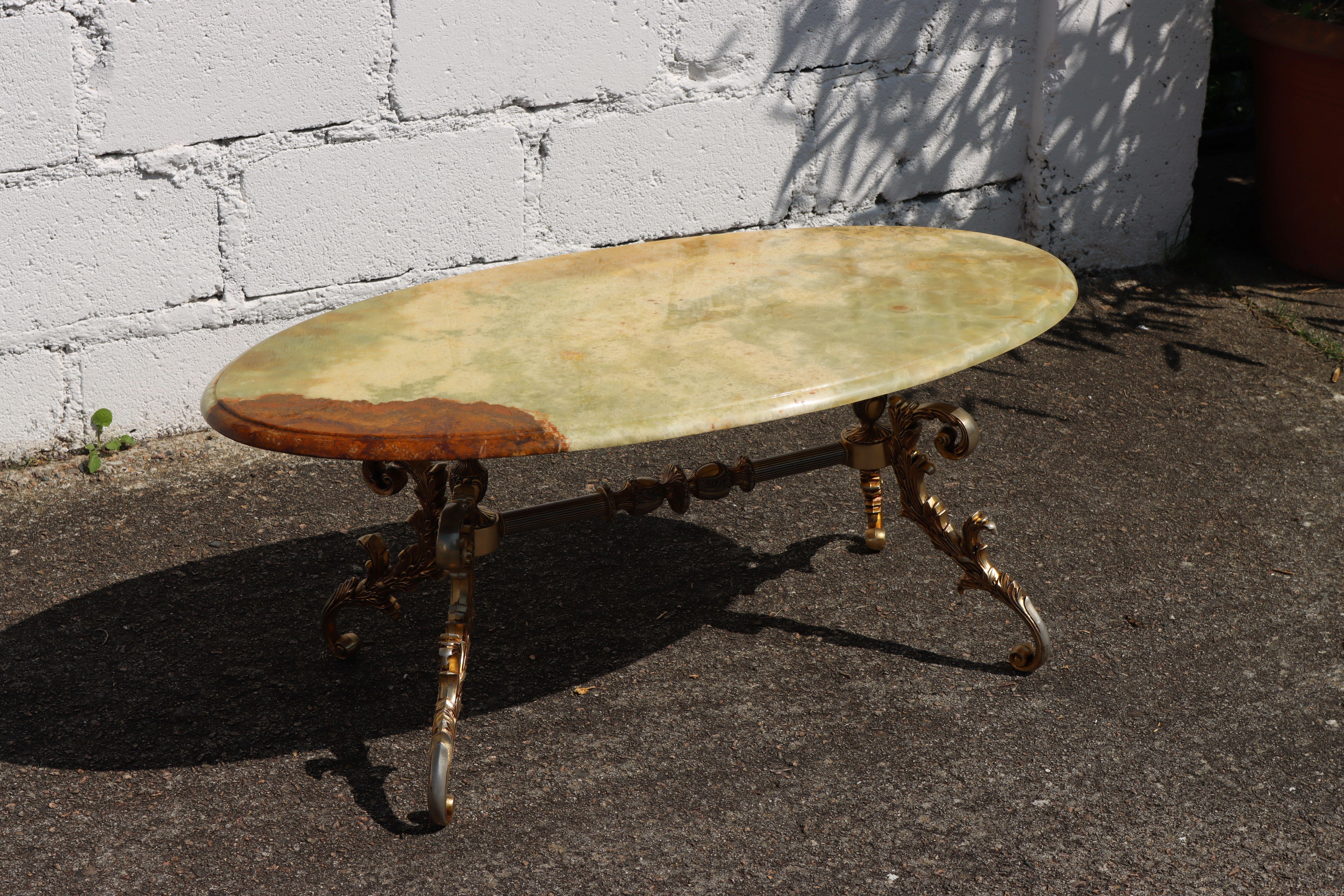 Rococo Vintage Onyx Marble & Brass Coffee Table-Cocktail Table-Lounge Table-70s