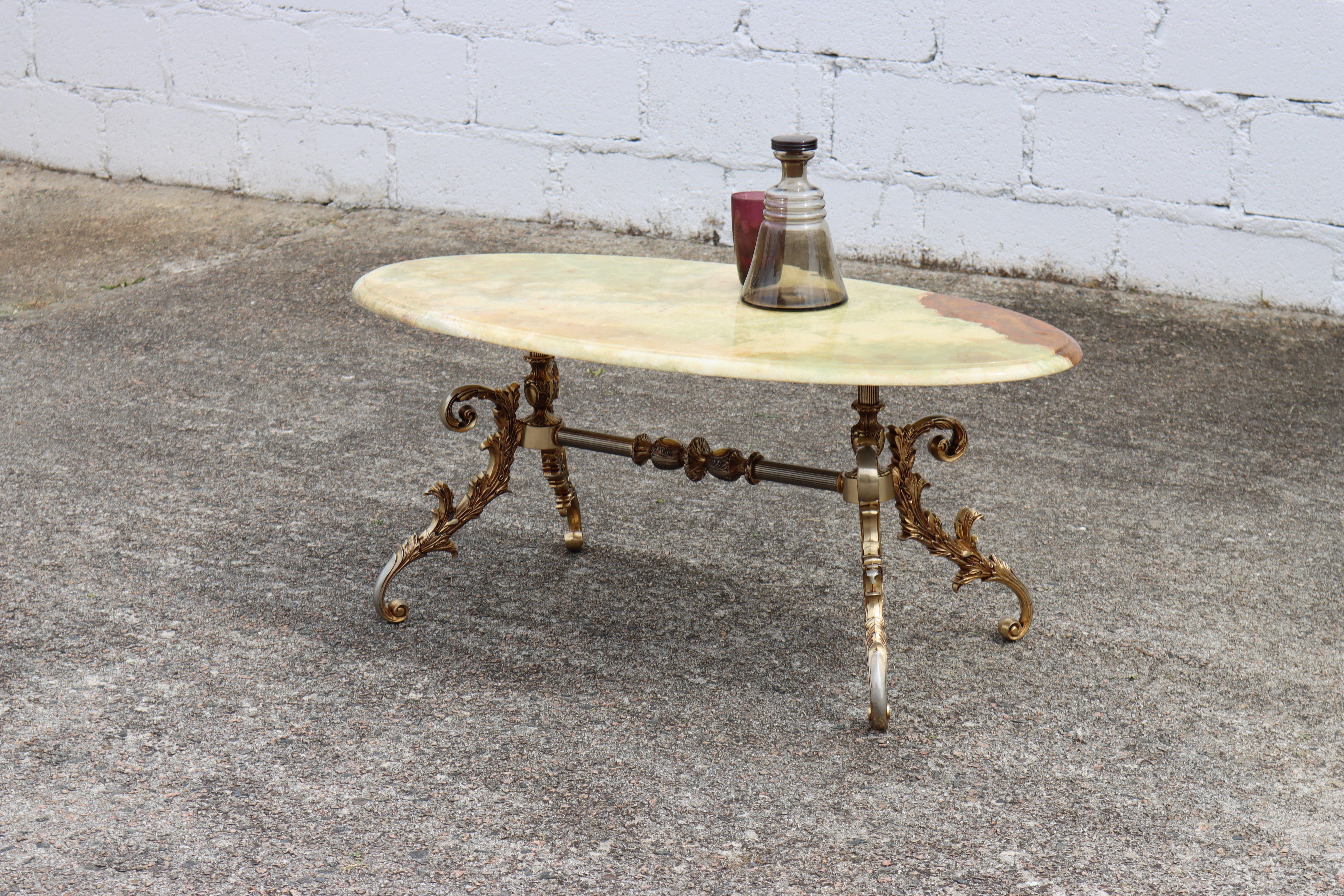 Vintage Onyx Marble & Brass Coffee Table-Cocktail Table-Lounge Table-70s 5