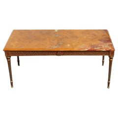 Vintage Onyx Marble & Brass Coffee Table-Cocktail Table-Regency Style-70s