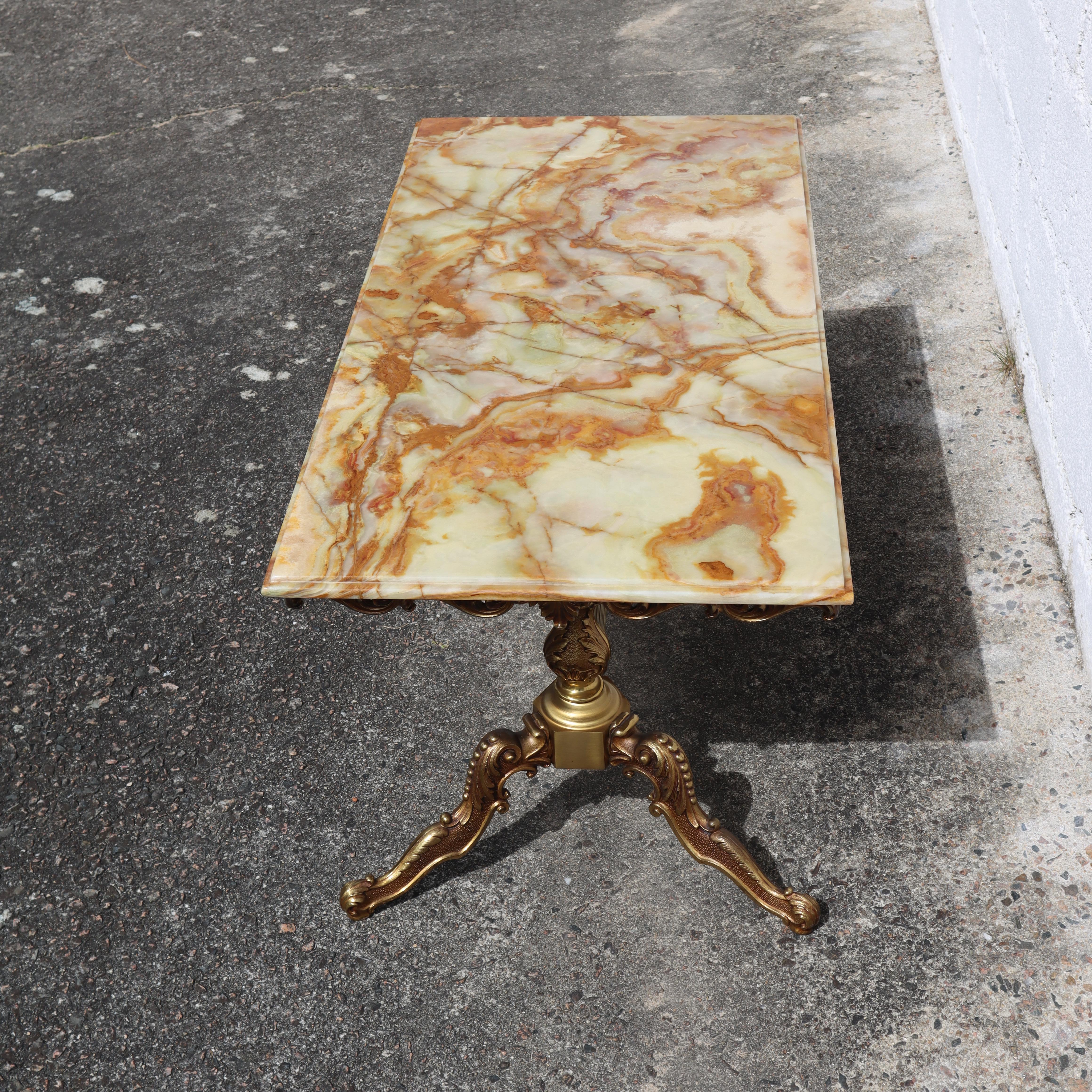 Vintage Onyx Marble &Bronze Coffee Table-Cocktail Table-Lounge Table-70s 3