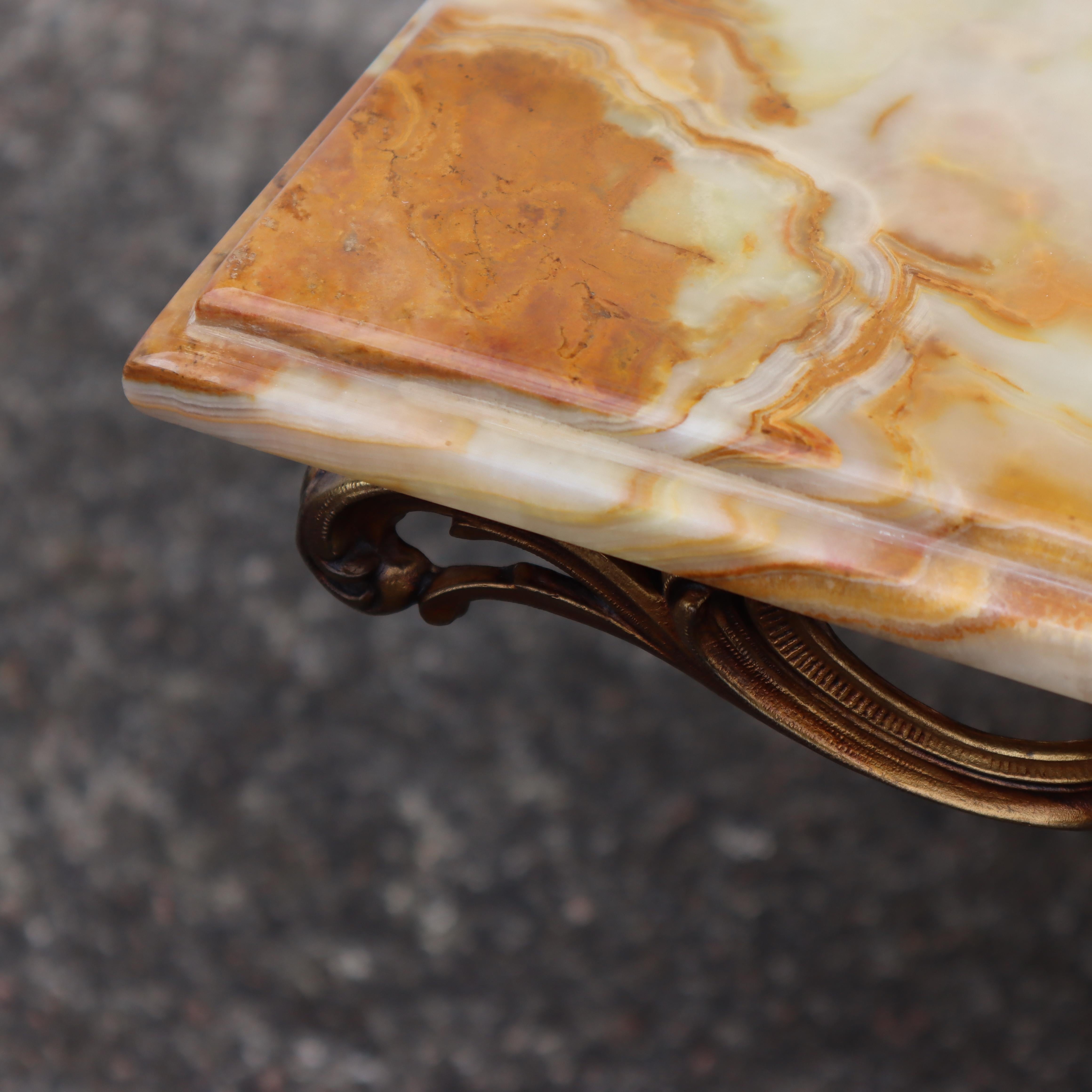 Vintage Onyx Marble &Bronze Coffee Table-Cocktail Table-Lounge Table-70s 4