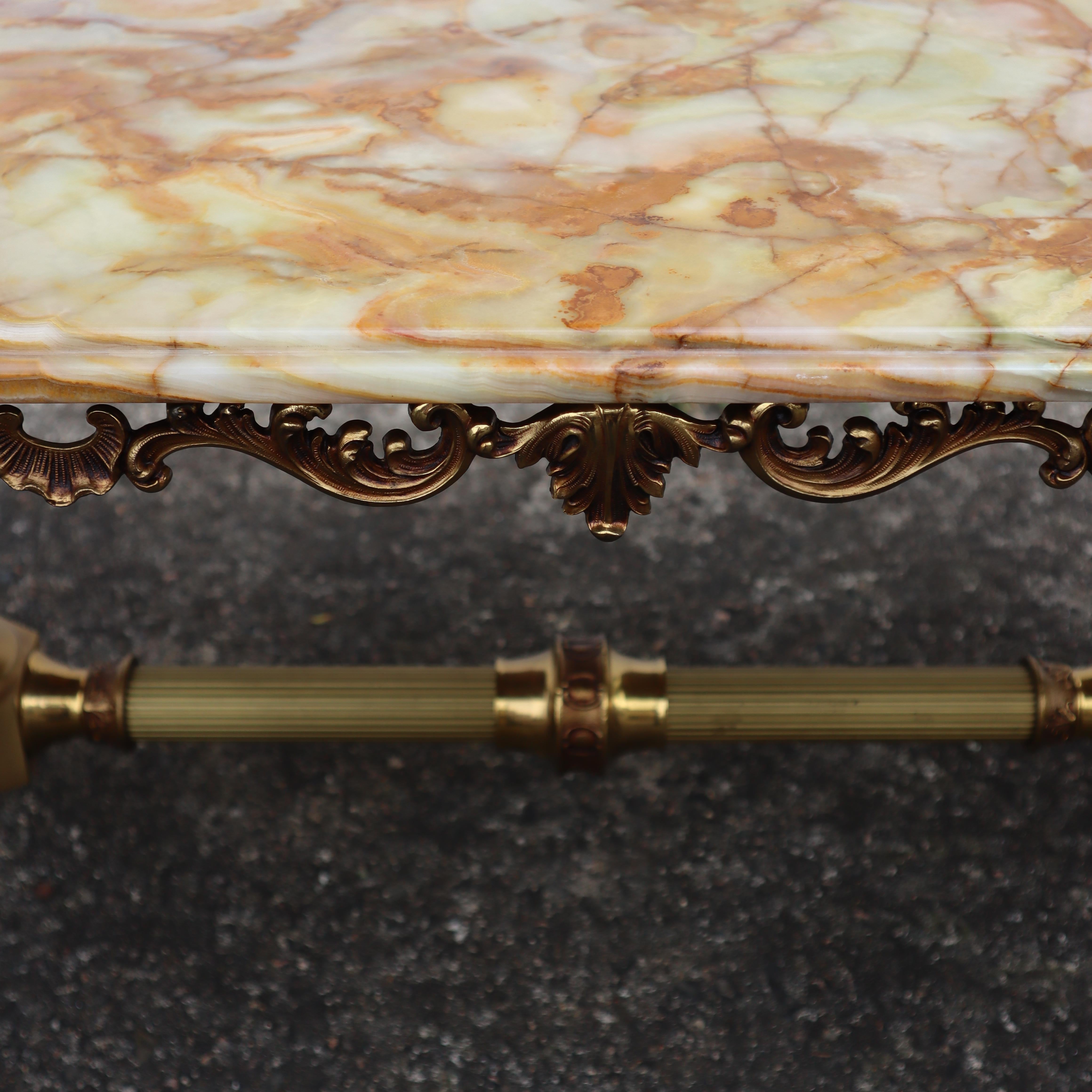 Vintage Onyx Marble &Bronze Coffee Table-Cocktail Table-Lounge Table-70s 5