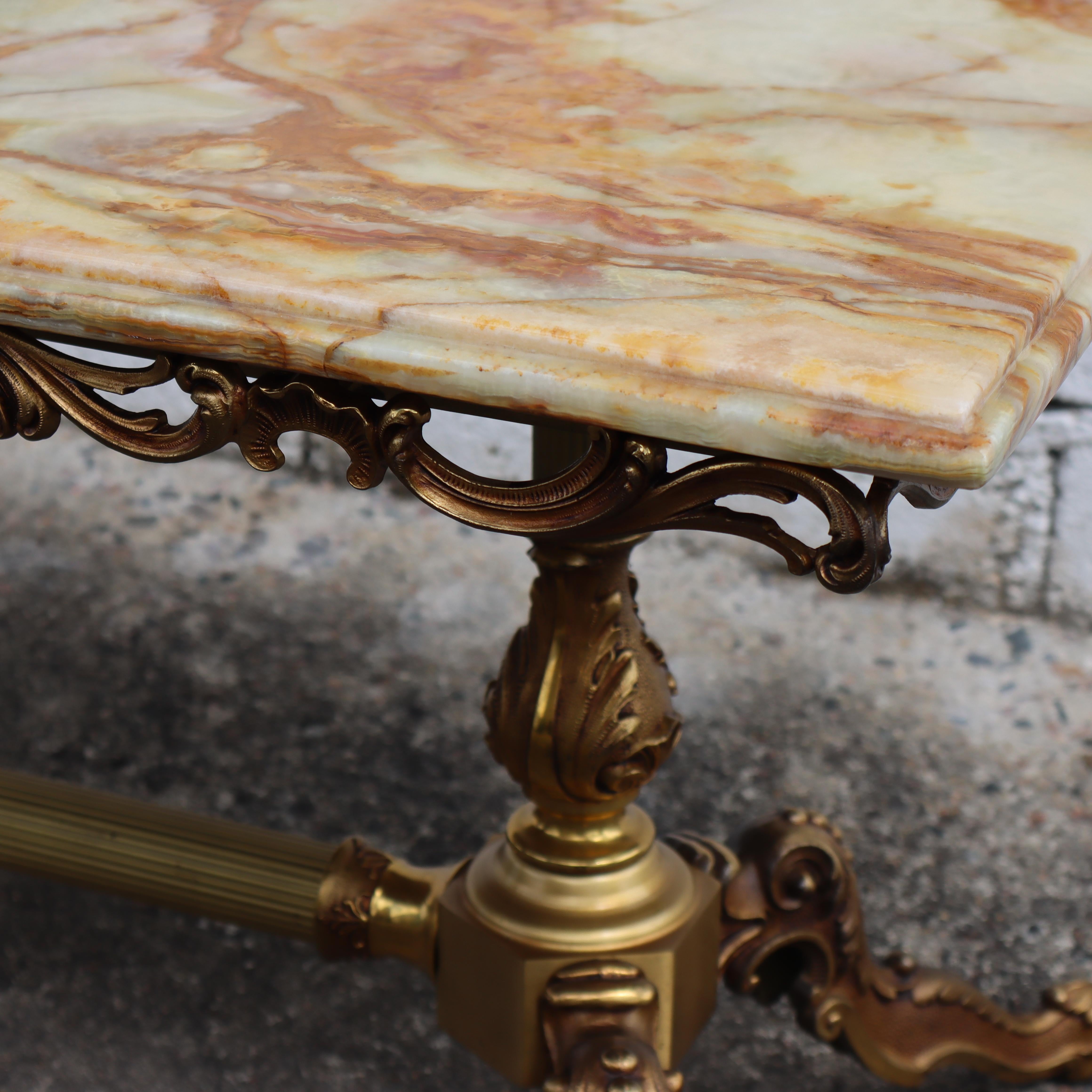 Vintage Onyx Marble &Bronze Coffee Table-Cocktail Table-Lounge Table-70s 6