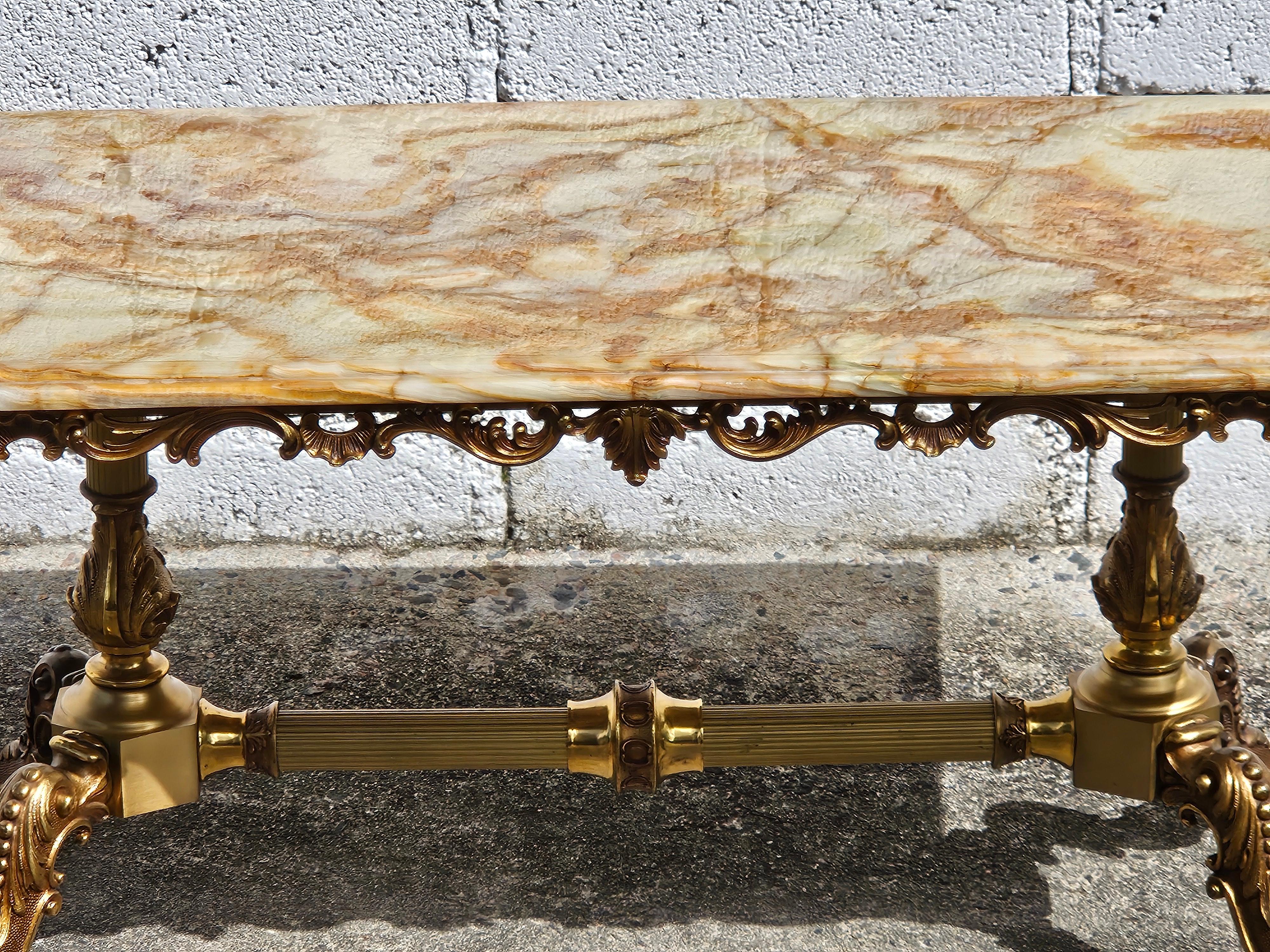 Vintage Onyx Marble &Bronze Coffee Table-Cocktail Table-Lounge Table-70s 8