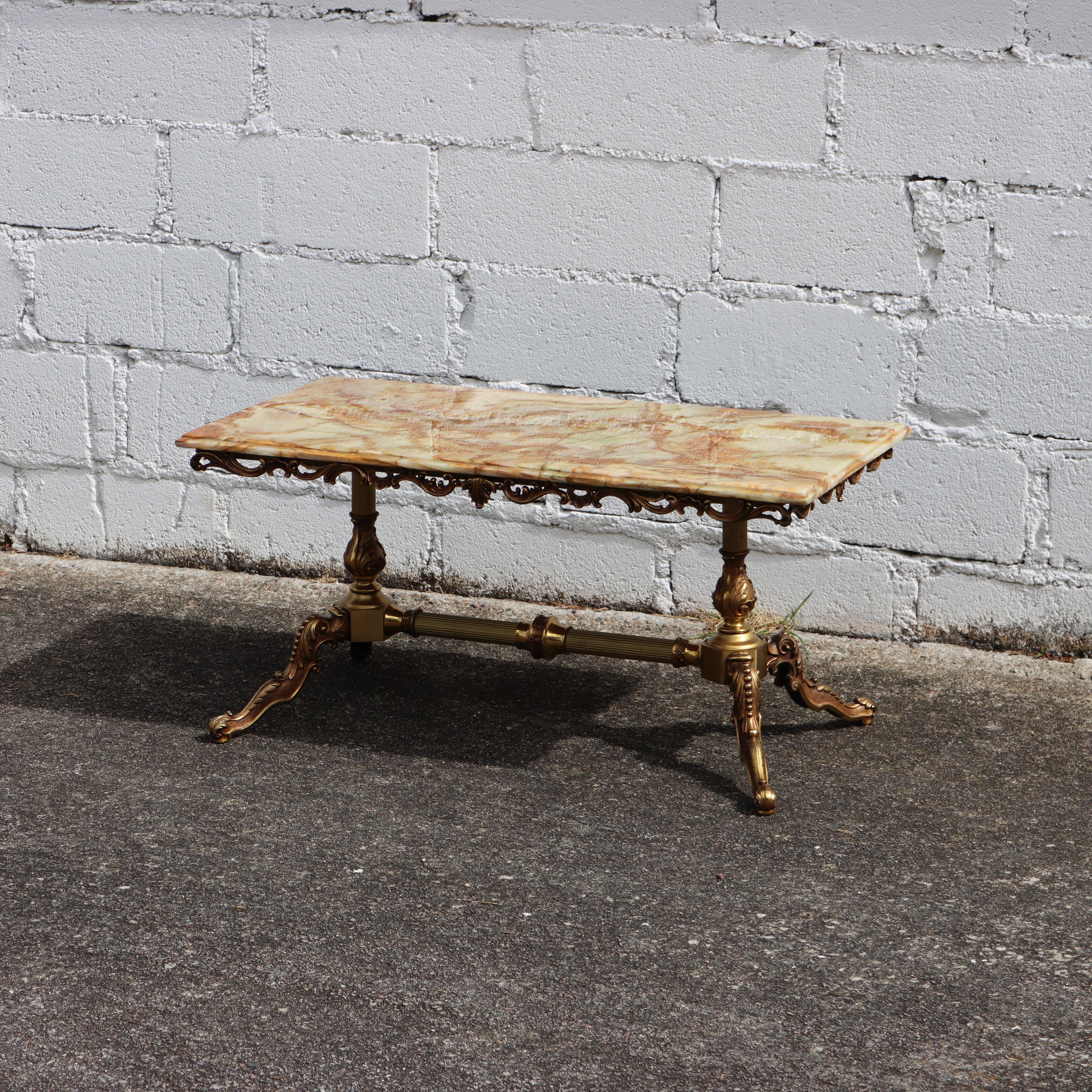 Hollywood Regency Vintage Onyx Marble &Bronze Coffee Table-Cocktail Table-Lounge Table-70s For Sale