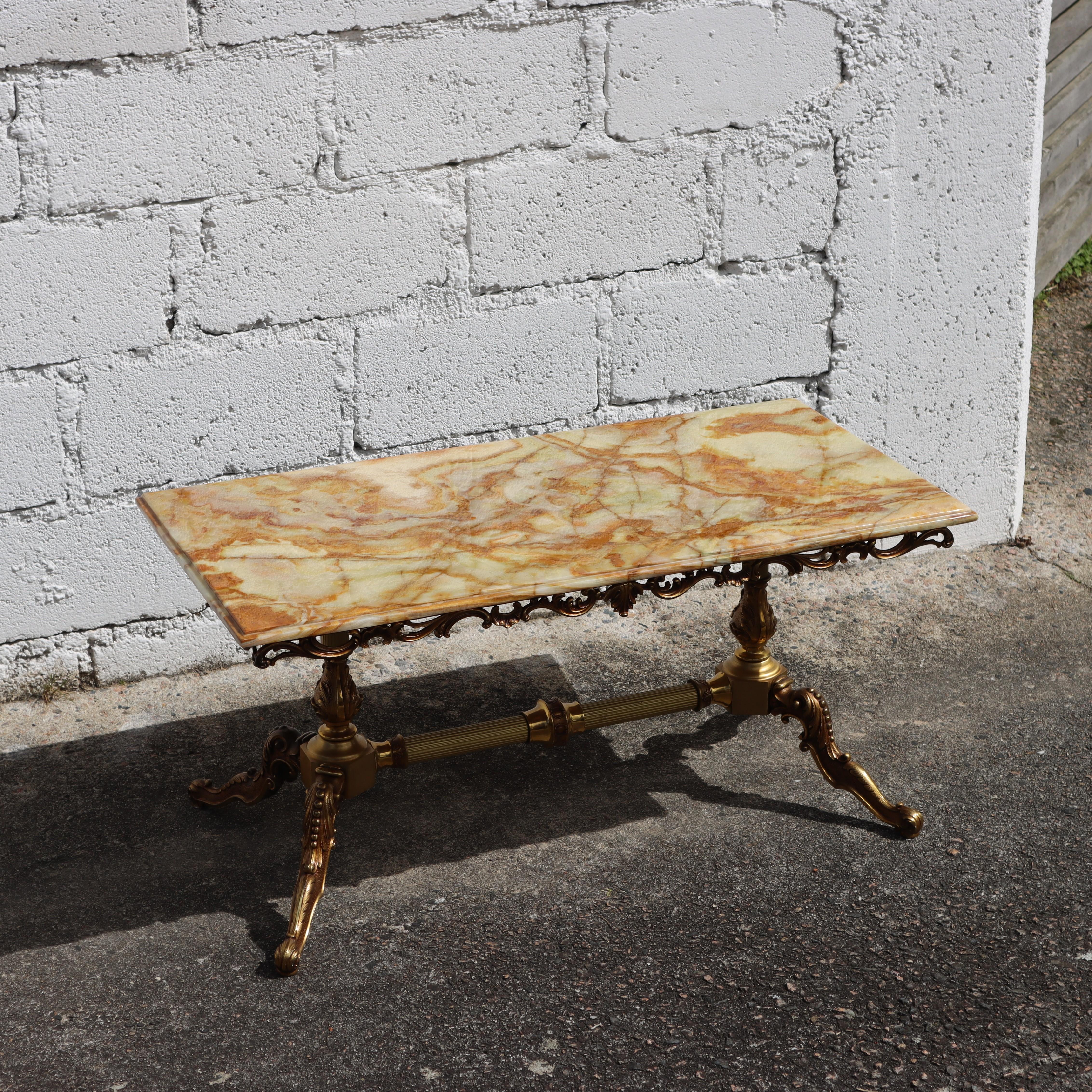 French Vintage Onyx Marble &Bronze Coffee Table-Cocktail Table-Lounge Table-70s For Sale