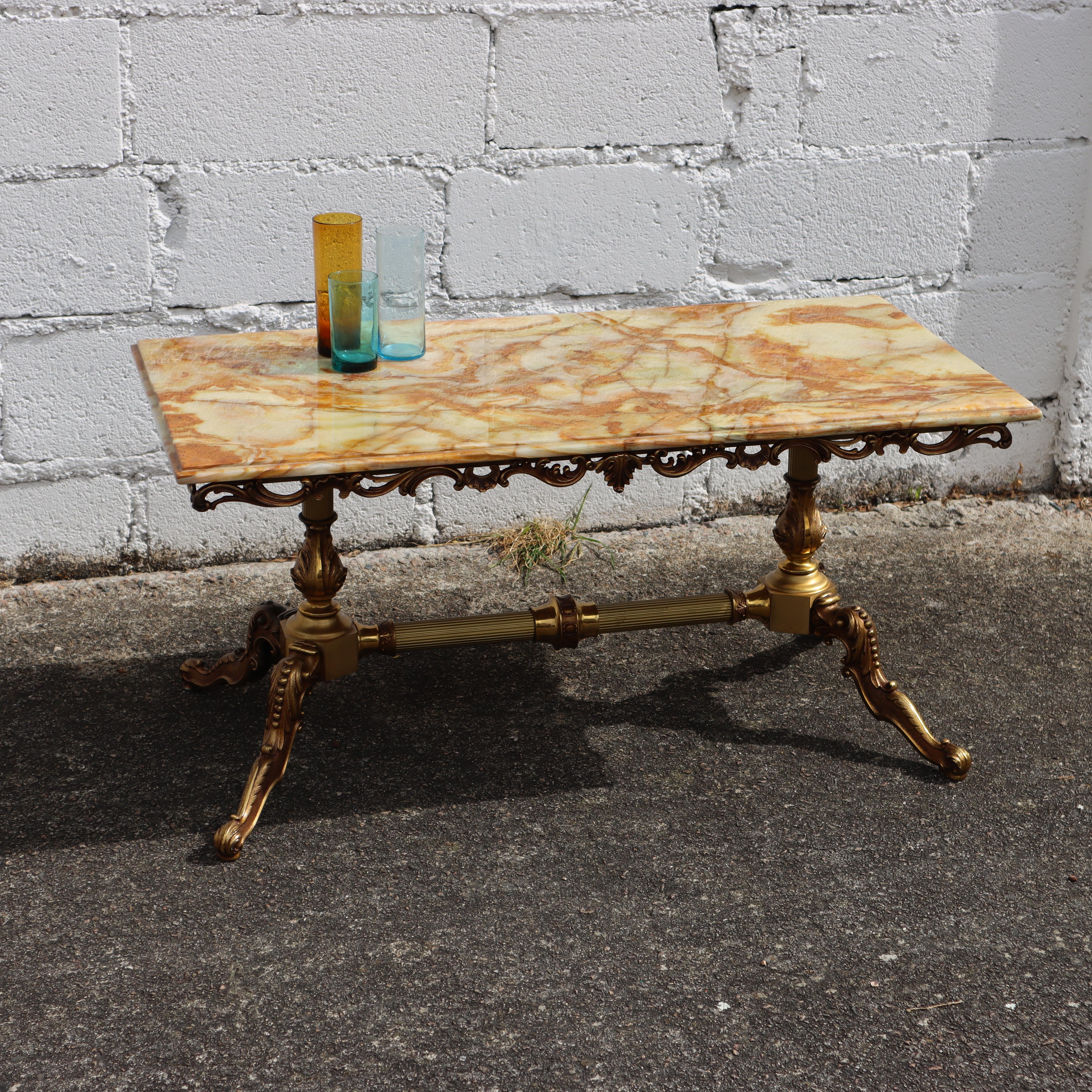 Late 20th Century Vintage Onyx Marble &Bronze Coffee Table-Cocktail Table-Lounge Table-70s