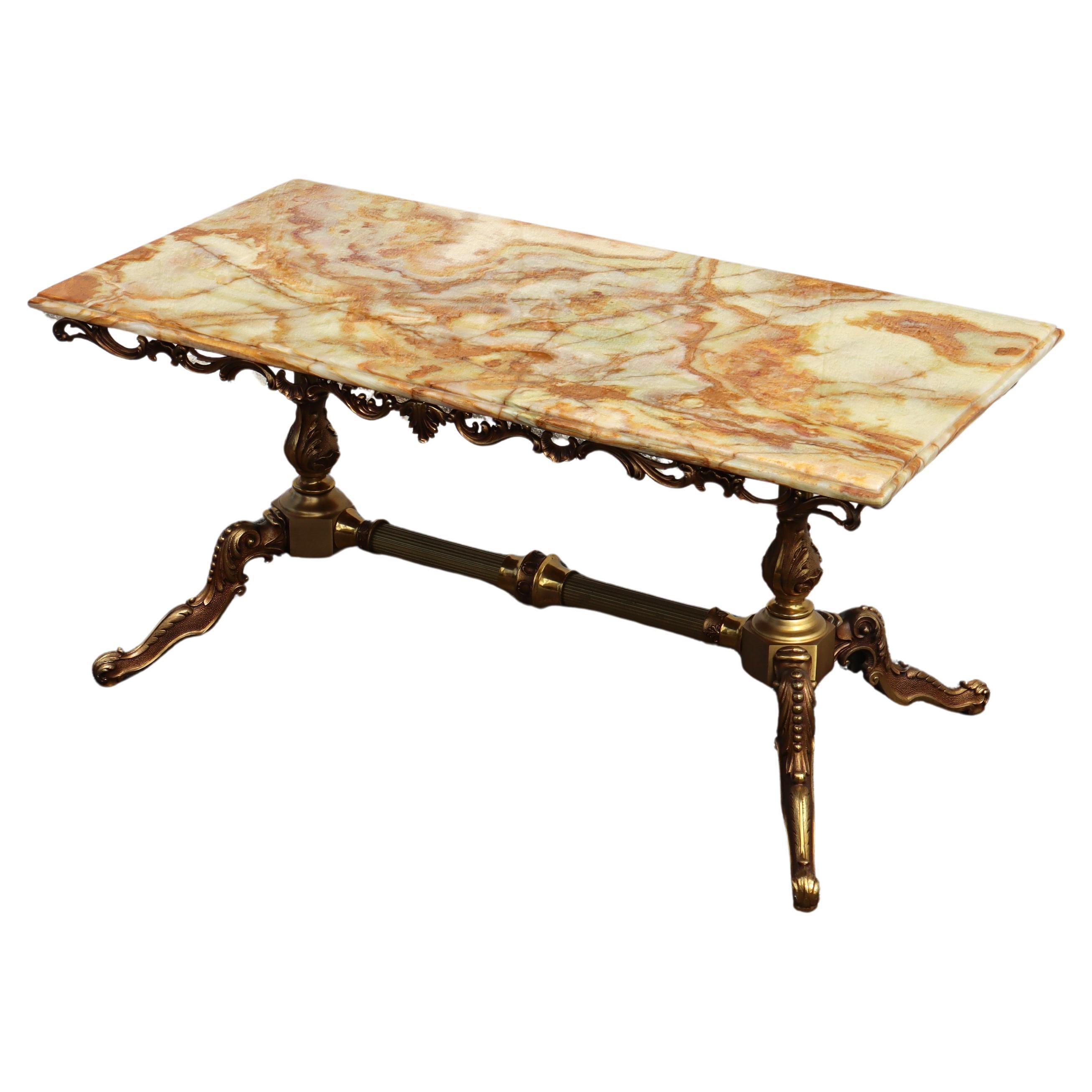 Vintage Onyx Marble &Bronze Coffee Table-Cocktail Table-Lounge Table-70s For Sale