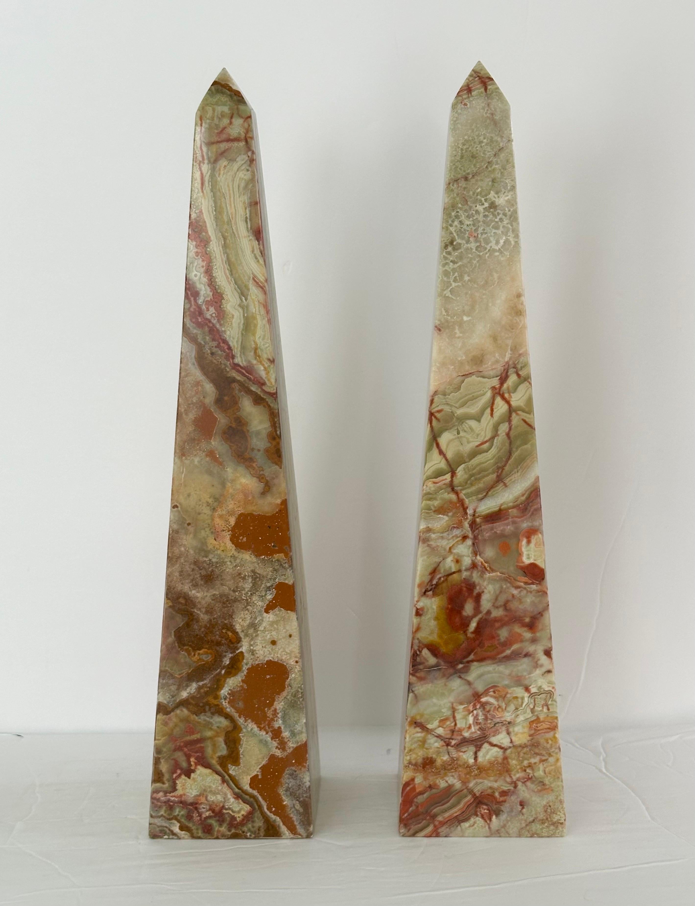 Vintage Onyx Marble Green and Brown Stone Obelisks – a Pair  For Sale 2
