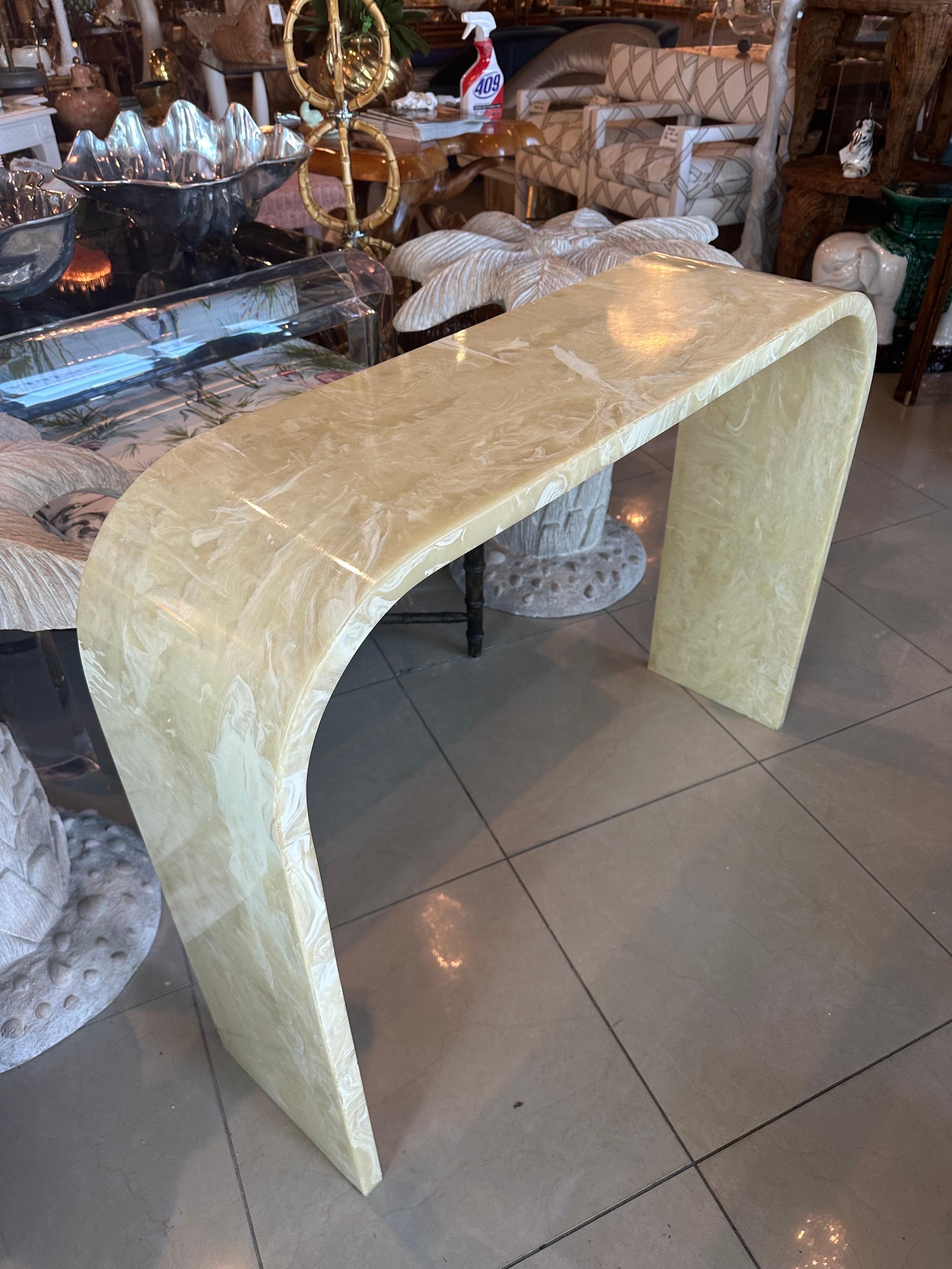 Vintage Onyx Marble Stone Waterfall Modern Console Entry Way Table For Sale 5