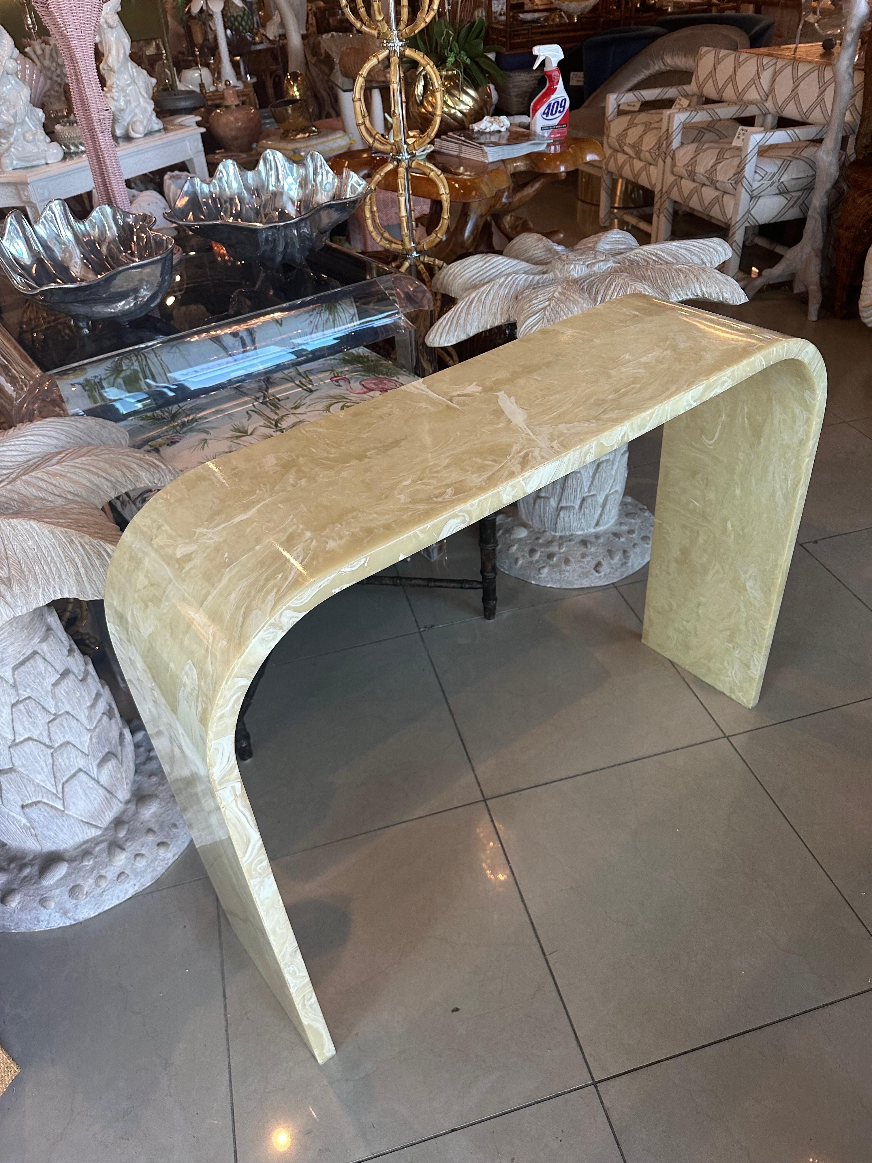 Vintage Onyx Marble Stone Waterfall Modern Console Entry Way Table For Sale 7