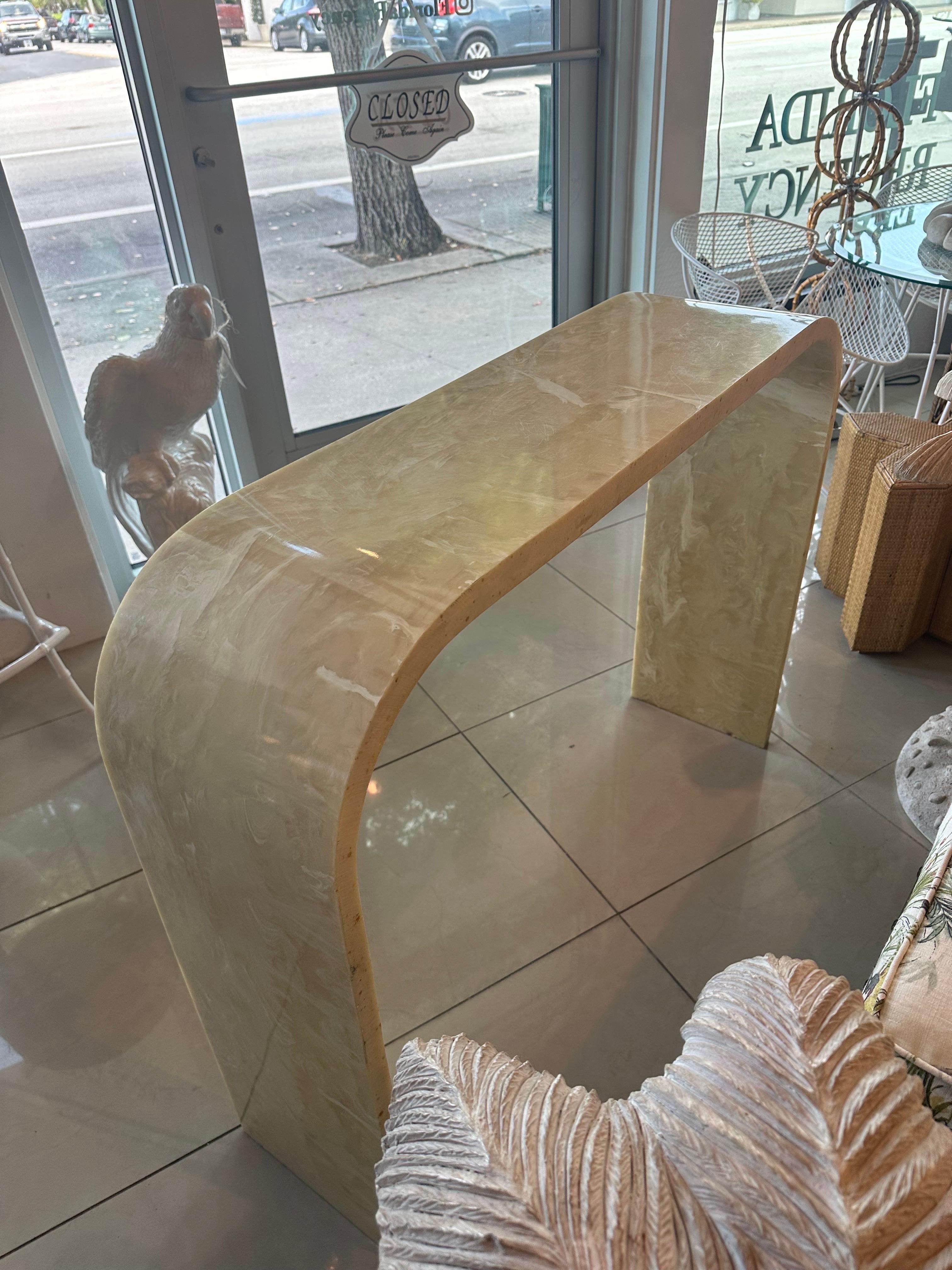 Vintage Onyx Marble Stone Waterfall Modern Console Entry Way Table For Sale 9