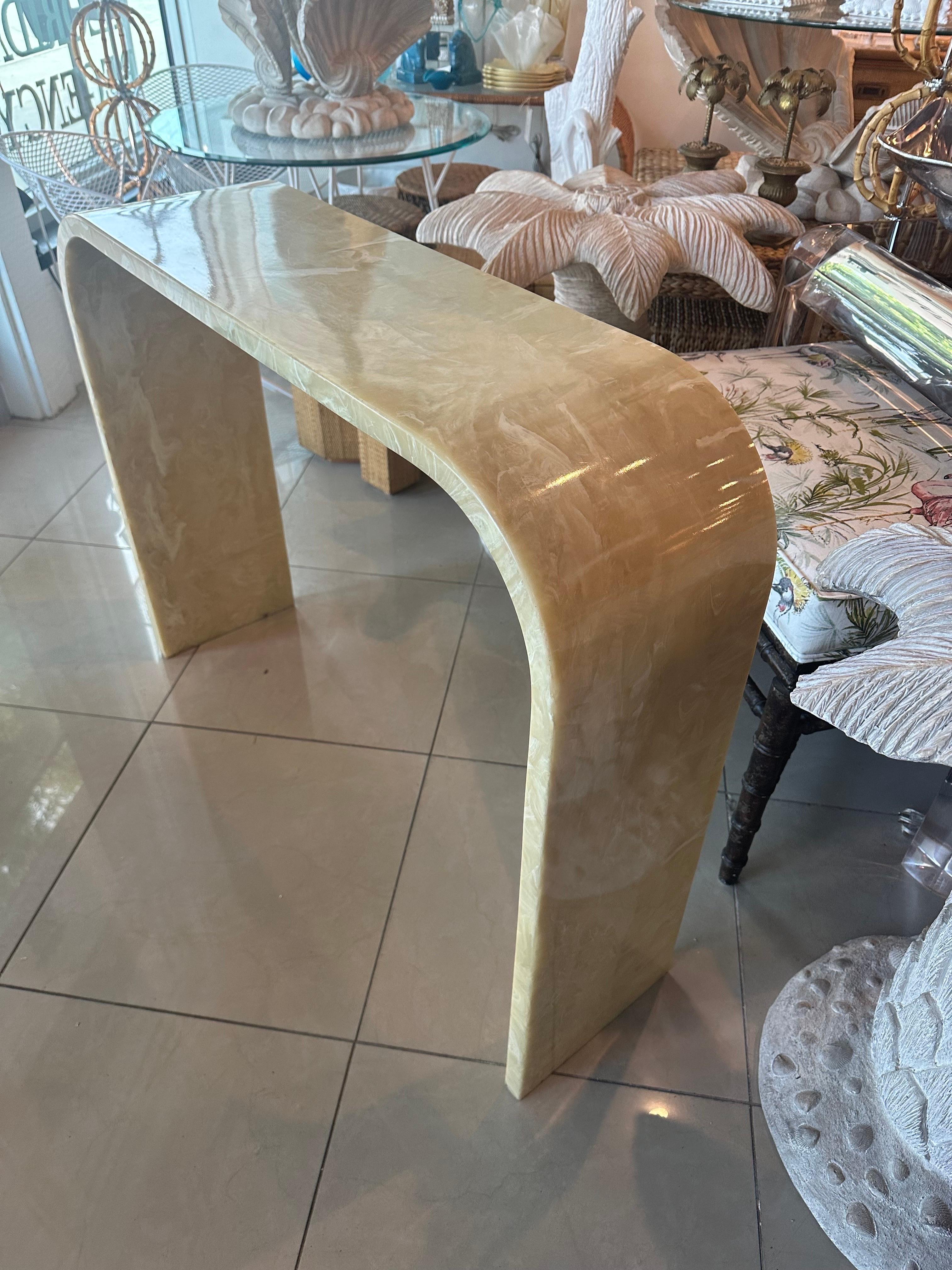 American Vintage Onyx Marble Stone Waterfall Modern Console Entry Way Table For Sale