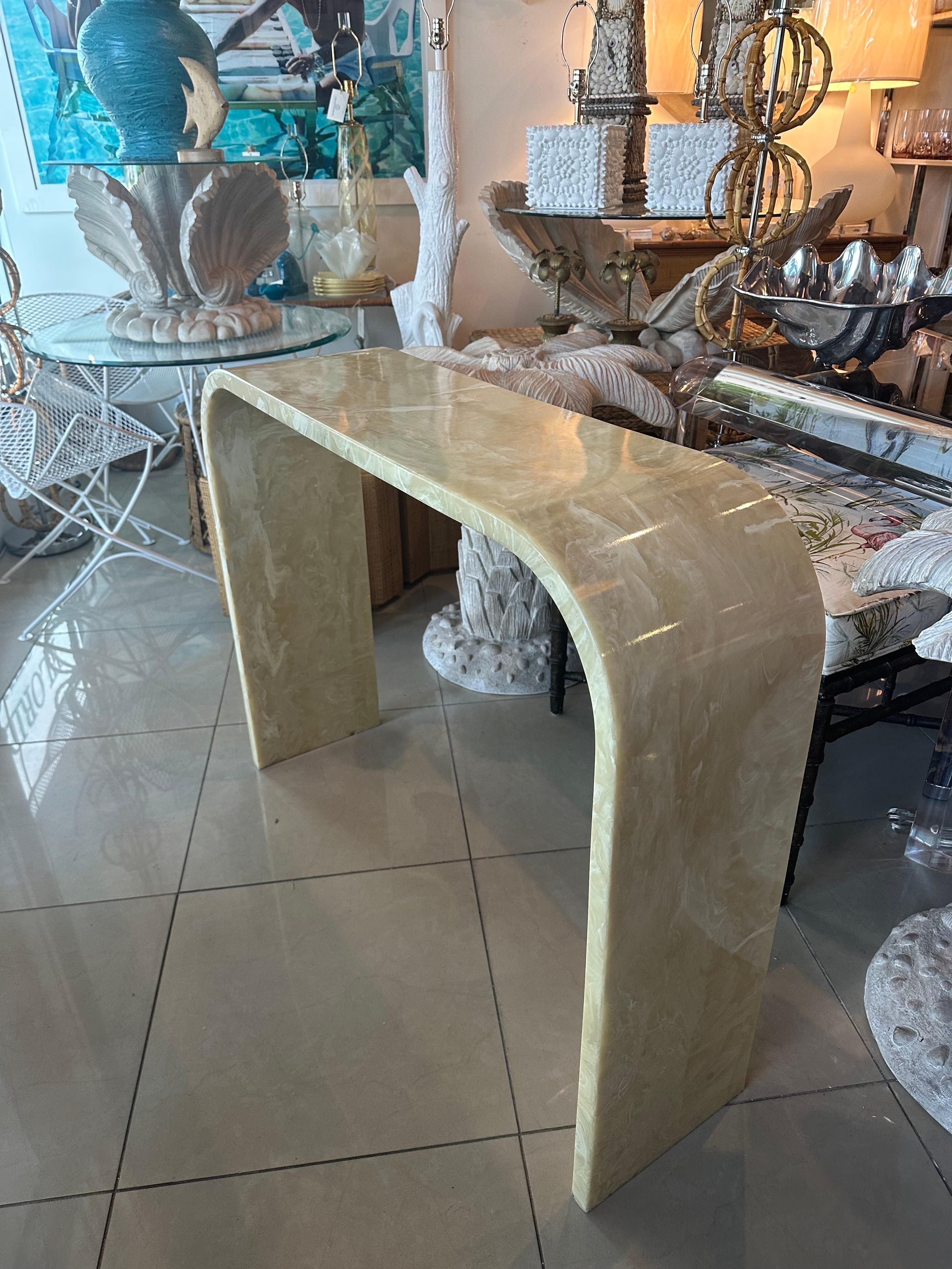 Vintage Onyx Marble Stone Waterfall Modern Console Entry Way Table For Sale 3