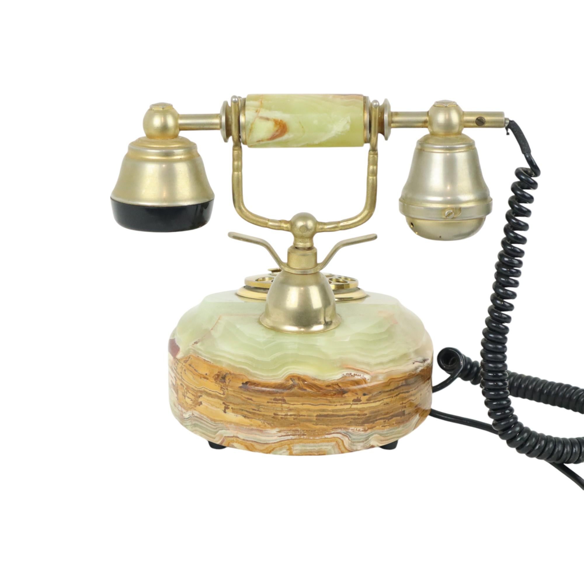20th Century Vintage Onyx Marble Turntable Telephone 18 Carat Gold Italy For Sale