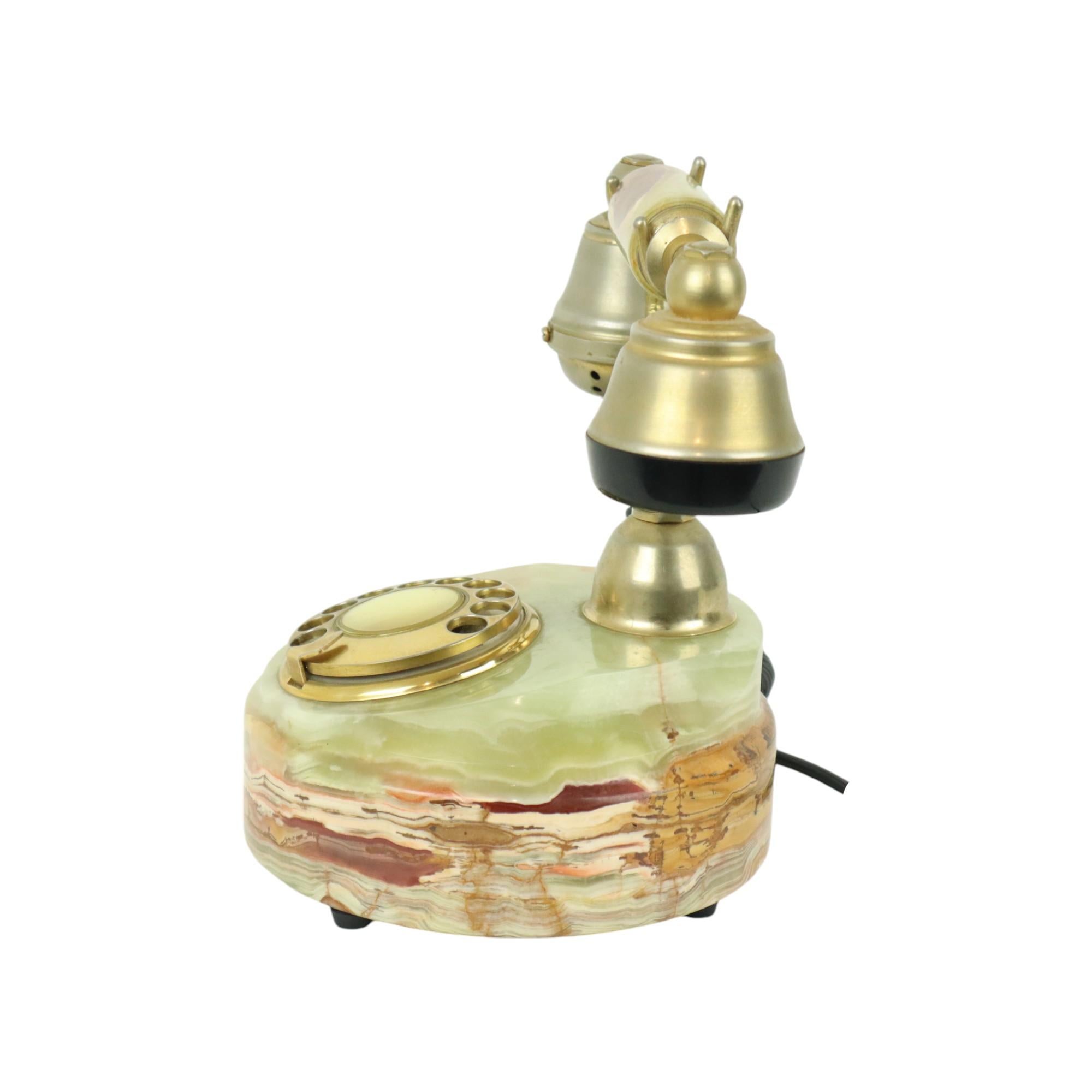 Gold Plate Vintage Onyx Marble Turntable Telephone 18 Carat Gold Italy For Sale
