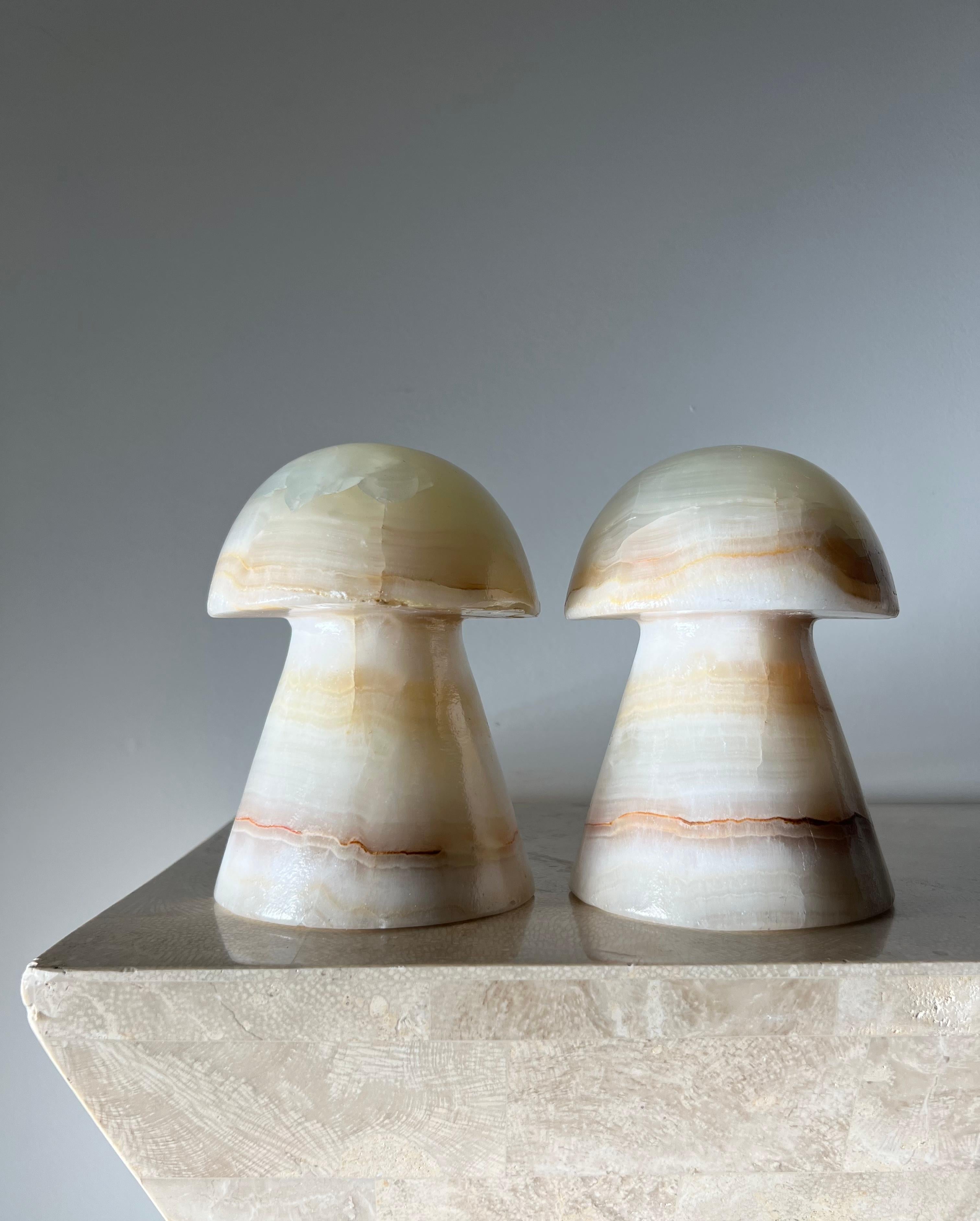 Vintage Onyx Mushroom Bookends, 1970's In Good Condition In View Park, CA