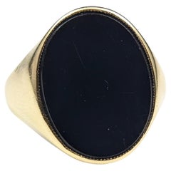 Vintage Onyx Signet Ring, 14k Yellow Gold, Oversized