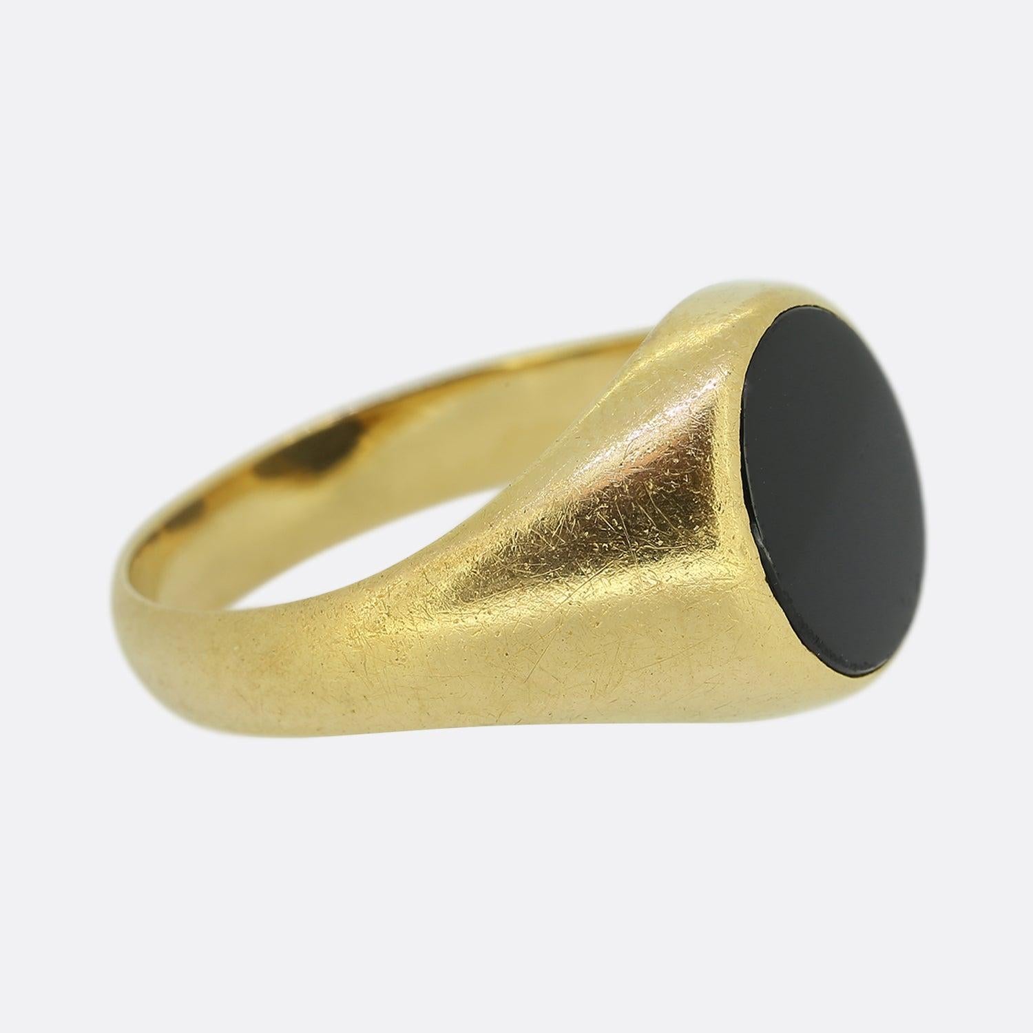 Oval Cut Vintage Onyx Signet Ring For Sale