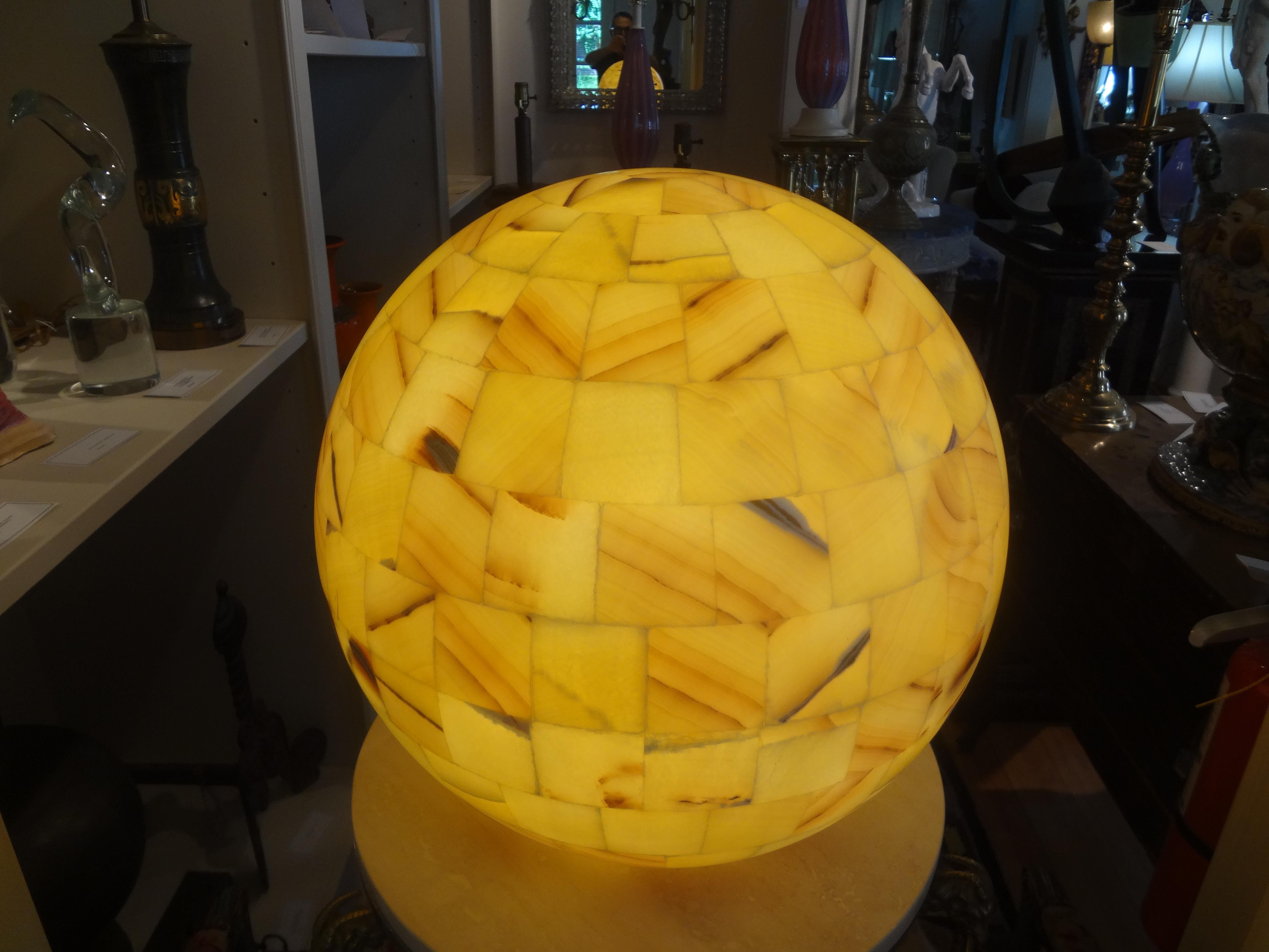 20th Century Large Vintage Onyx Sphere Lamp For Sale