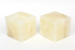 Pair Onyx Square Large Bookends or Sculpture Pedestals 1990's Cream, Off White