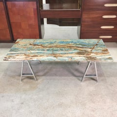 Vintage Onyx Top Cocktail Table on Polished Aluminum Trestle Base
