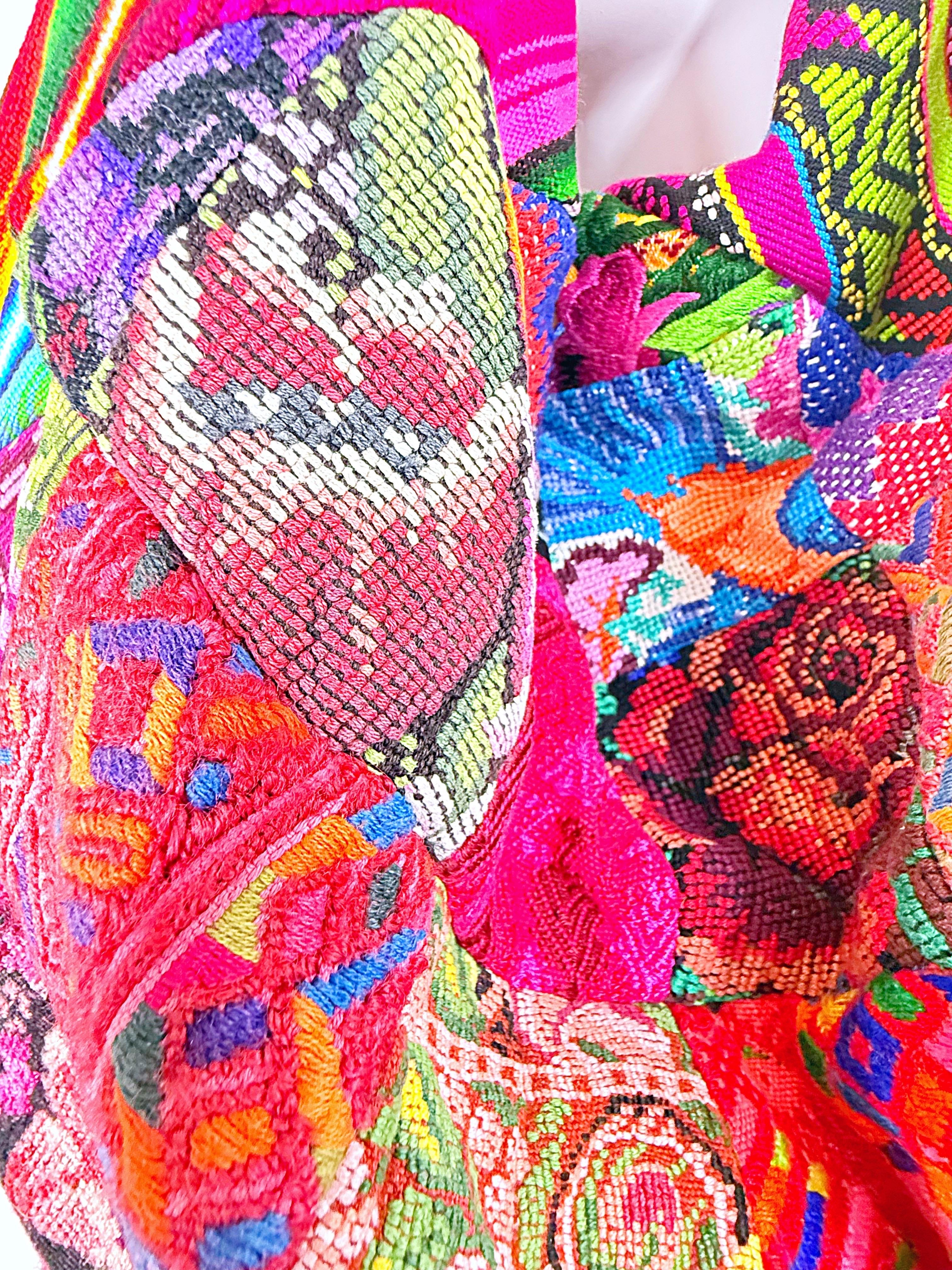 Vintage OOAK Bohemian Needlepoint Hand Embroidered XL 2000s Boho Hobo Bag For Sale 9