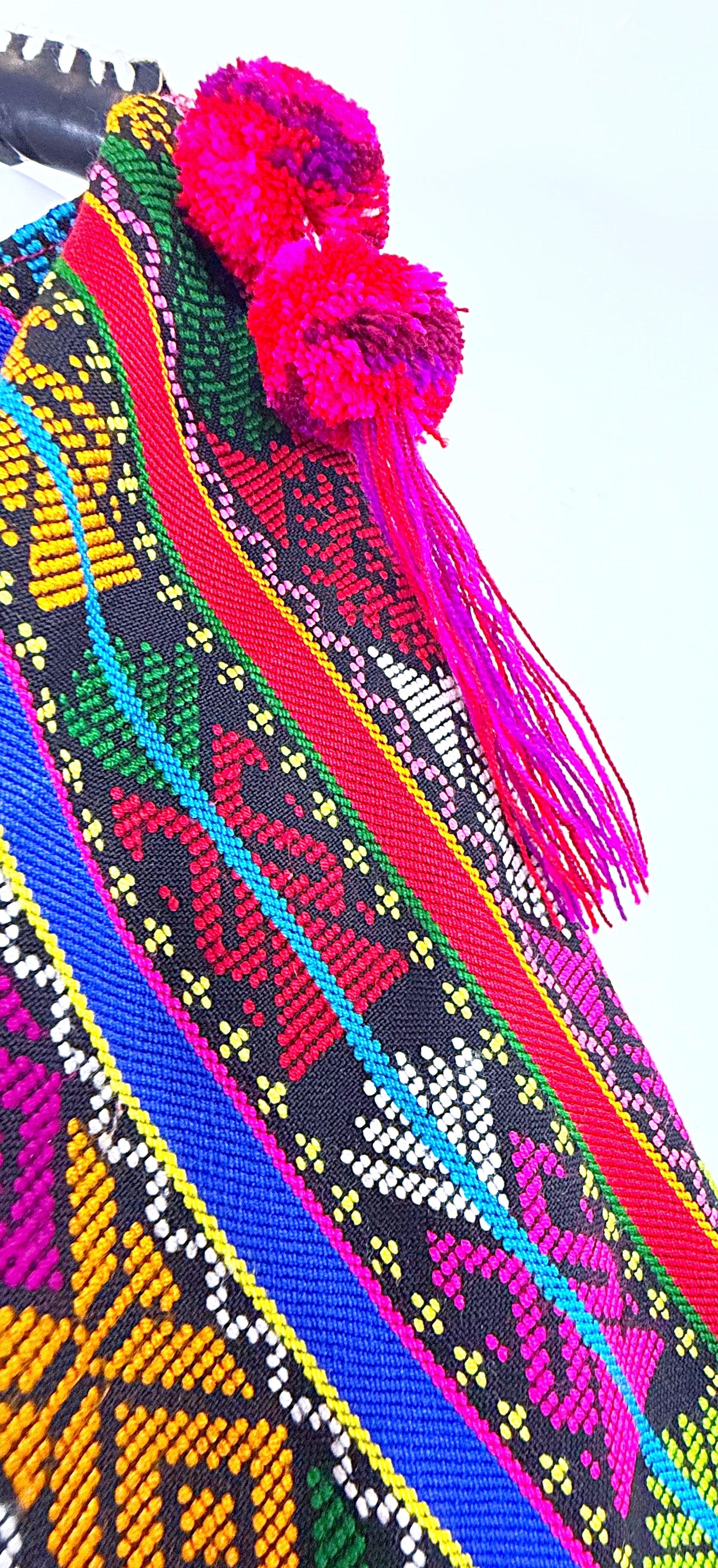 Vintage OOAK Bohemian Needlepoint Hand Embroidered XL 2000s Boho Hobo Bag For Sale 10