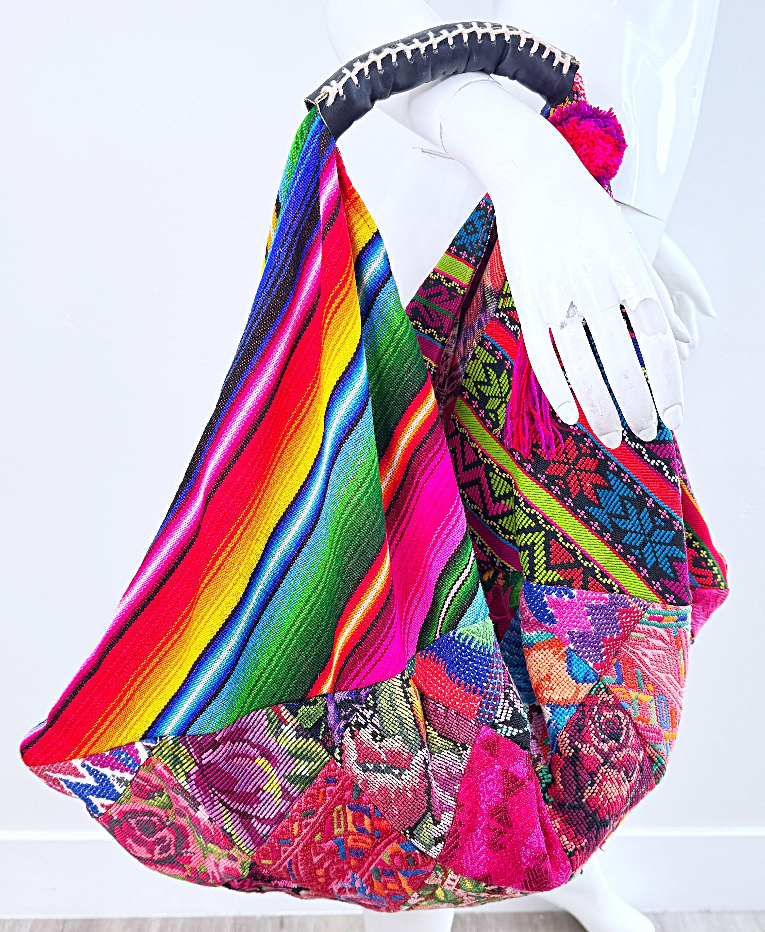 Vintage OOAK Bohemian Needlepoint Hand Embroidered XL 2000s Boho Hobo Bag For Sale 11