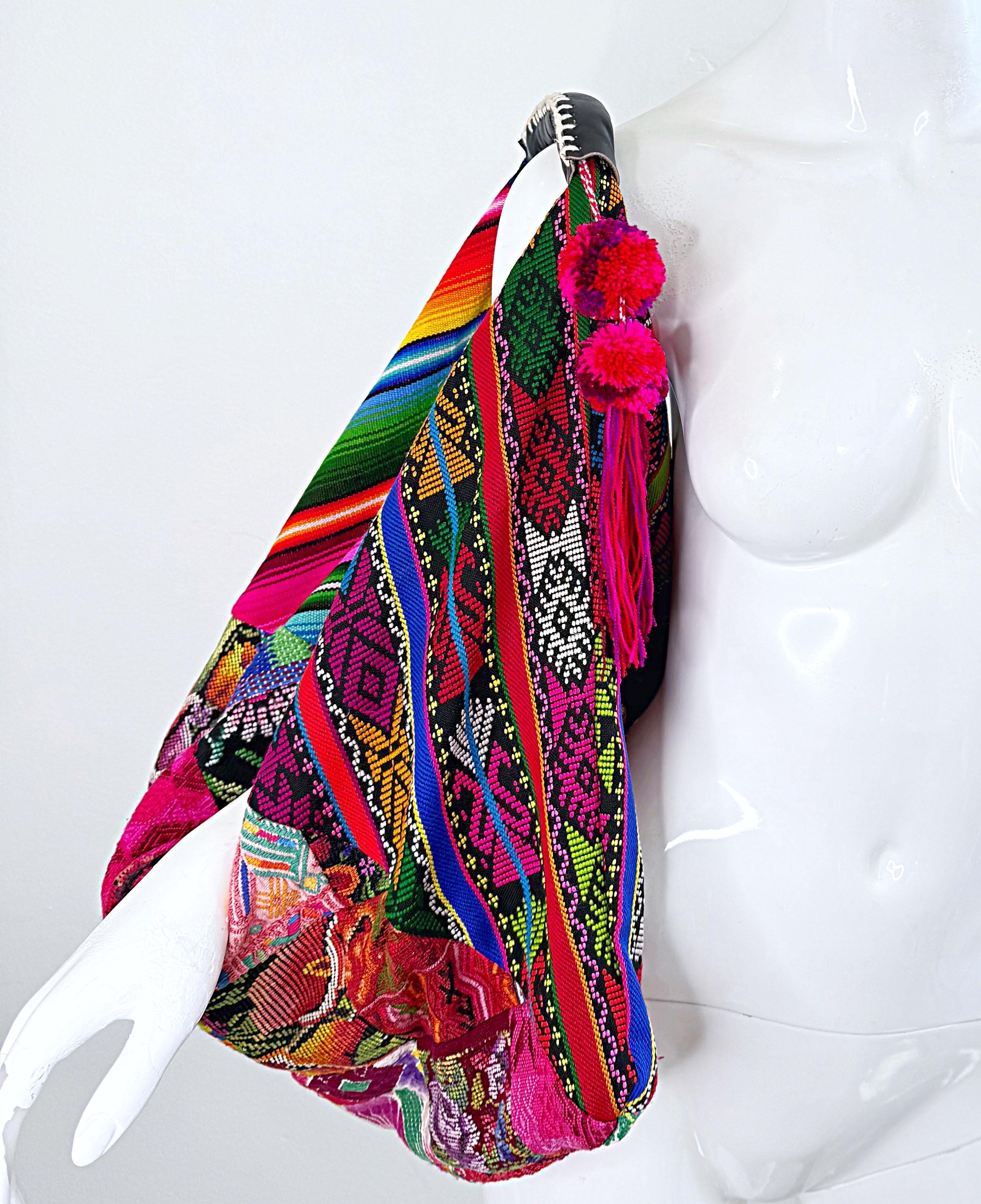 Vintage OOAK Bohemian Needlepoint Hand Embroidered XL 2000s Boho Hobo Bag For Sale 12