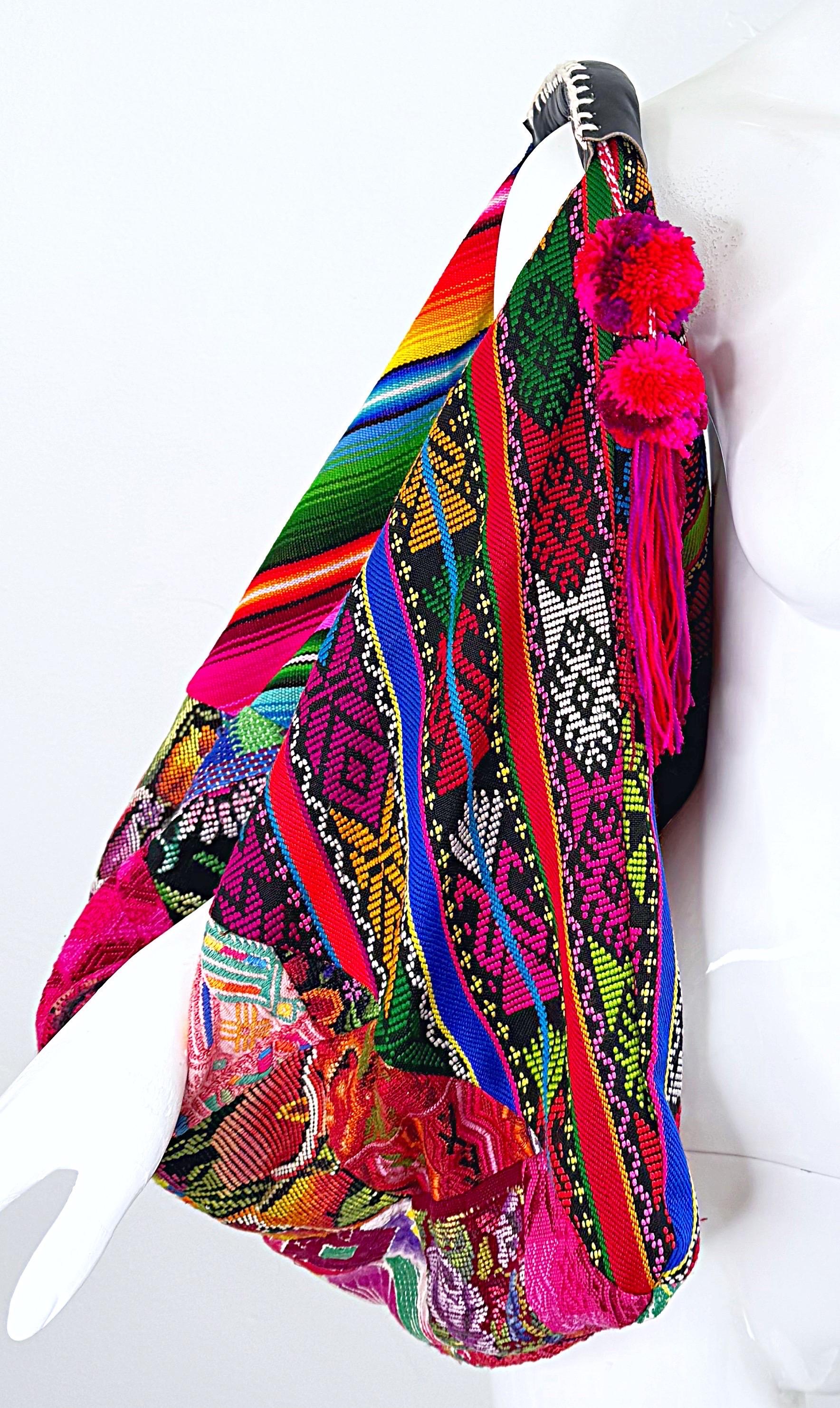 Vintage OOAK Bohemian Needlepoint Hand Embroidered XL 2000s Boho Hobo Bag For Sale 13